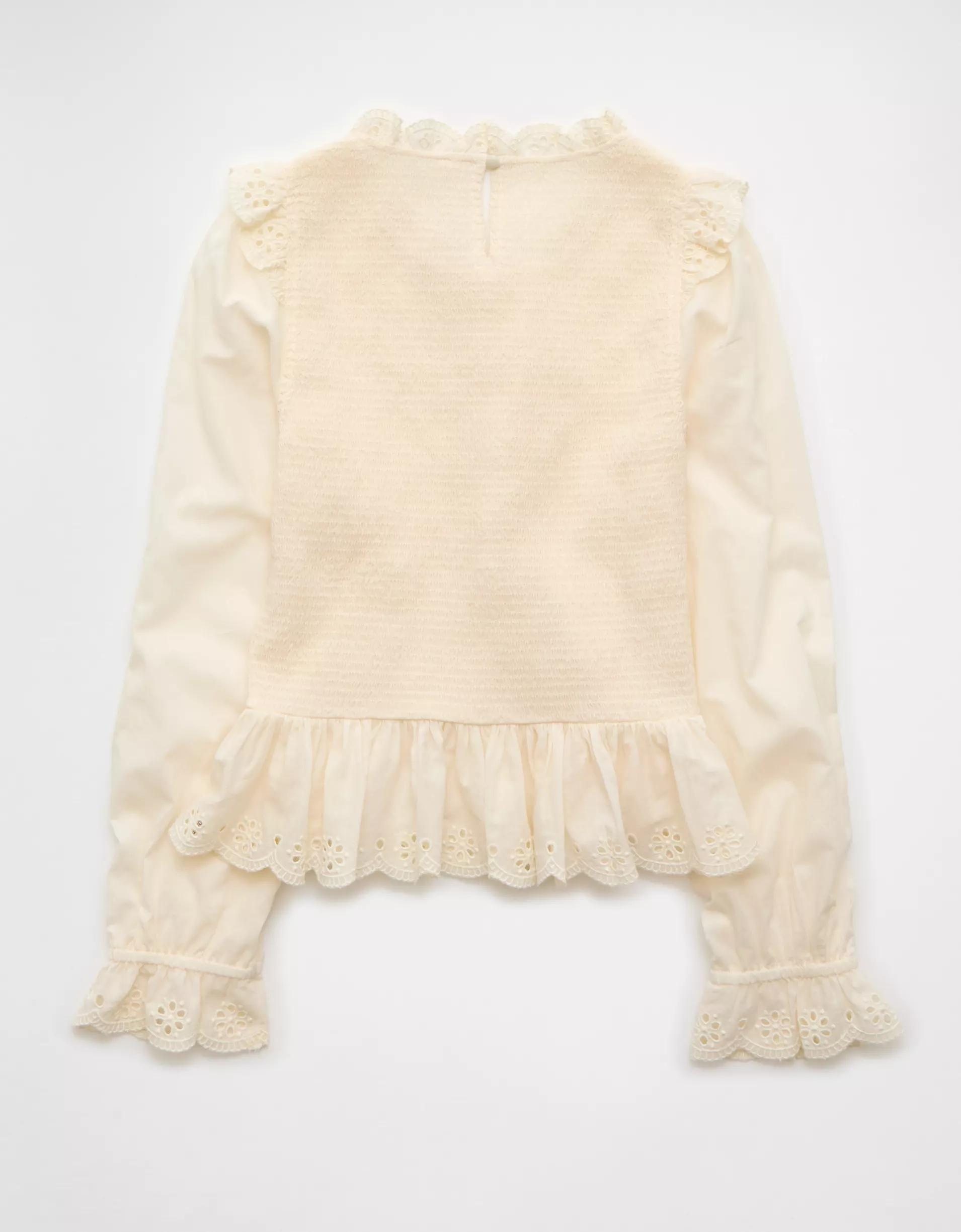 AE Long Sleeve Smocked Babydoll Blouse Product Image