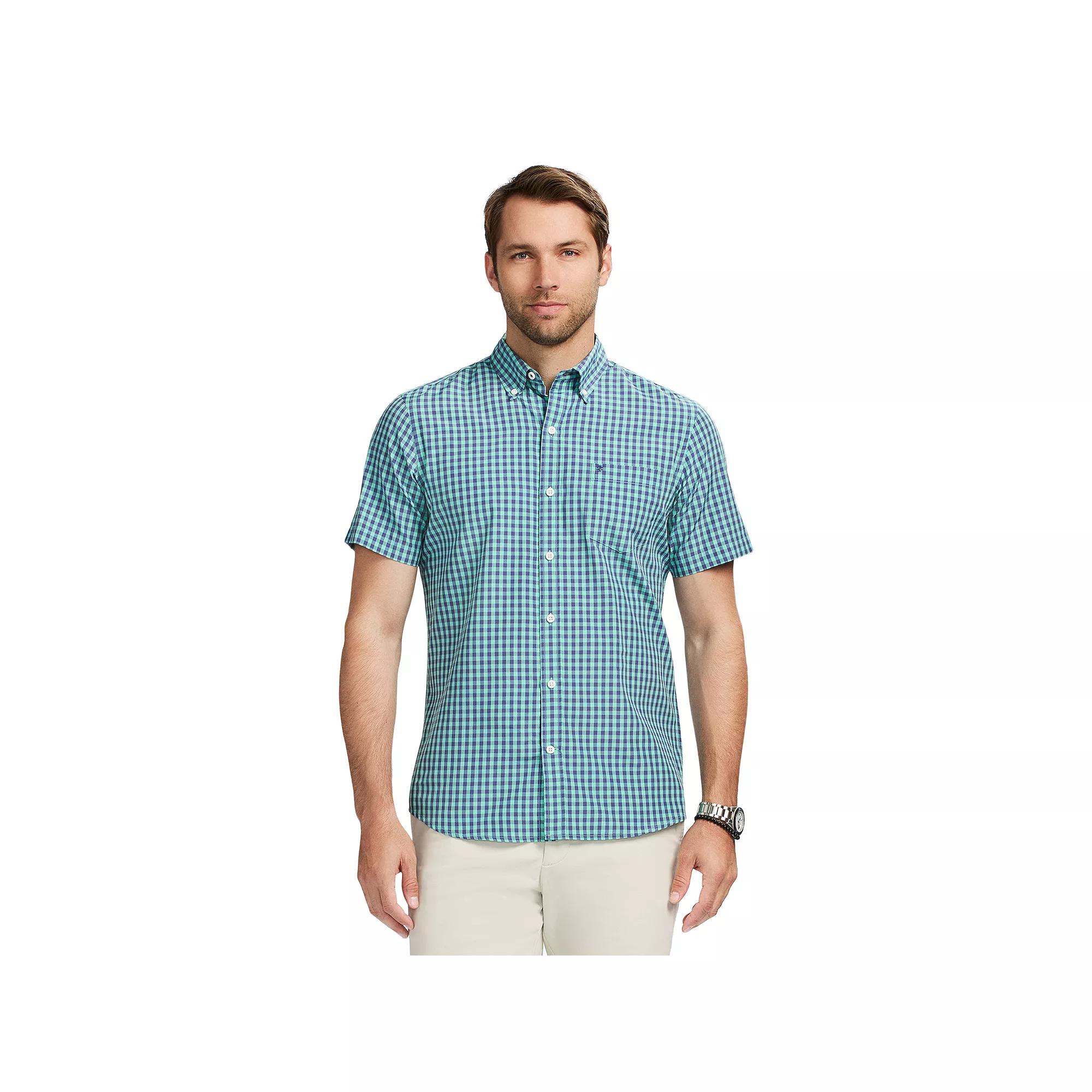 Men's IZOD Breeze Short Sleeve Button Down Shirt, Size: XL, Pool Blue Plaid Product Image