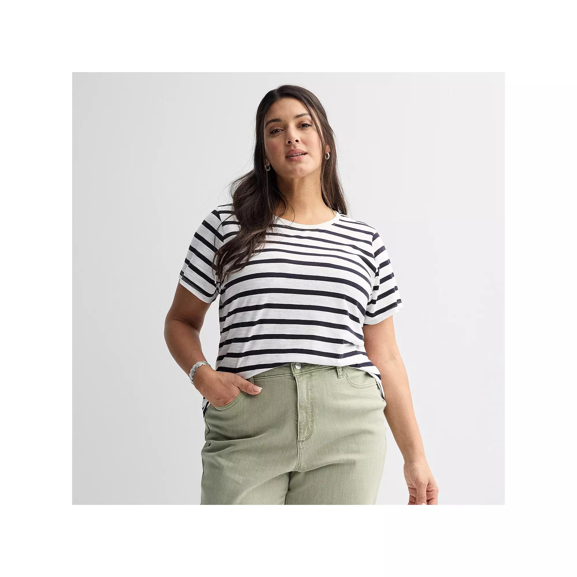 Plus Size Sonoma Goods For Life® Short-Sleeve Crew Tee, Women's, Size: 4XL, White Gray Stripe Product Image