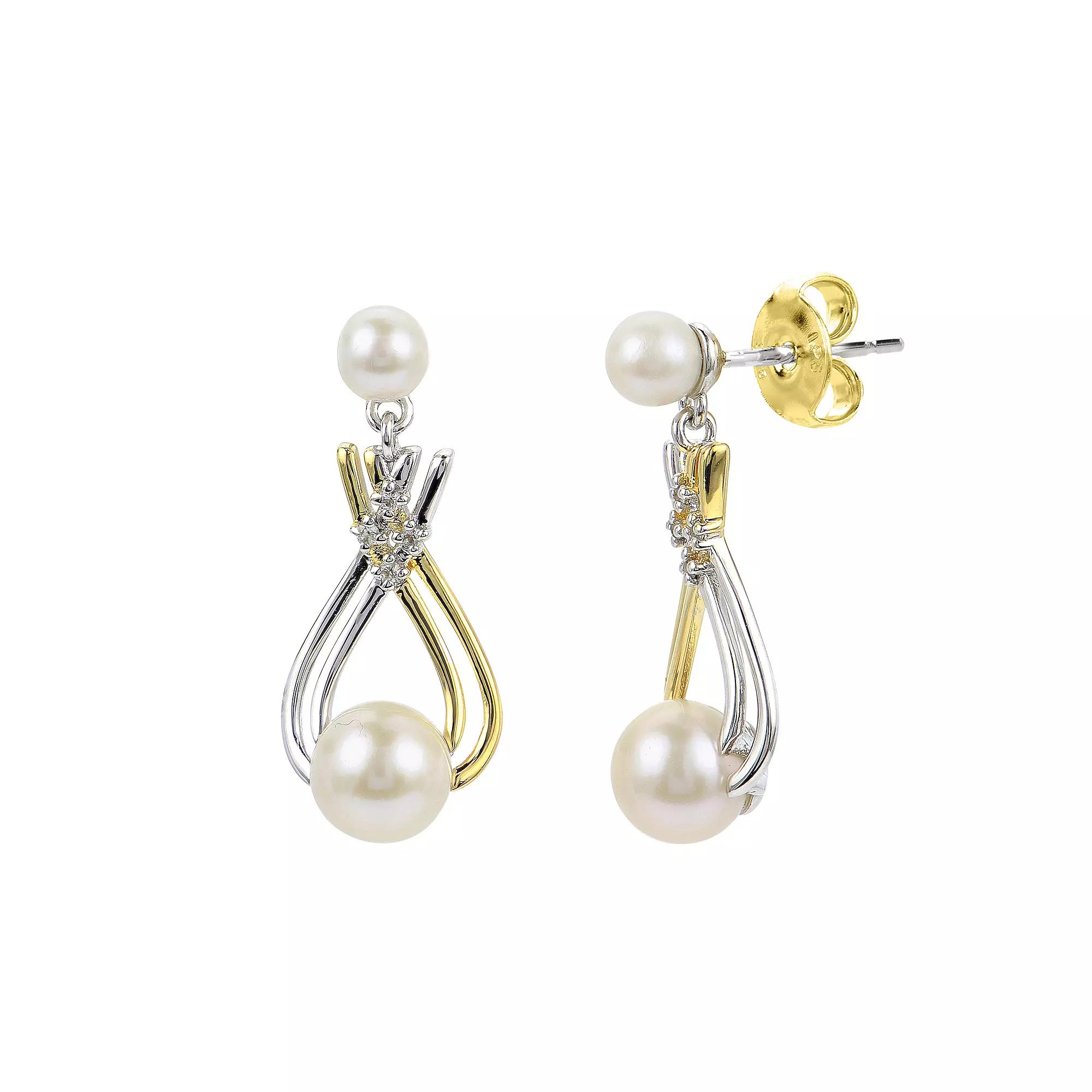 PearLustre by Imperial 14k Gold Over Silver Two Tone Freshwater Cultured Pearl & Lab-Created White Sapphire Earrings, Womens Product Image