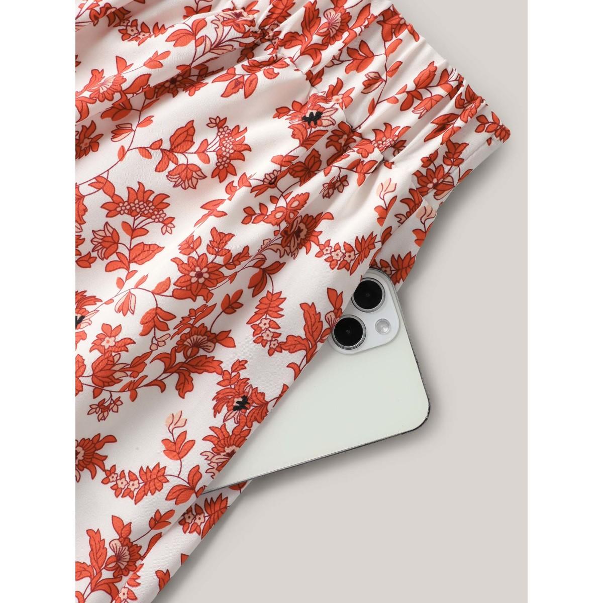 Plus Size Floral Boho Print Tiered Maxi Skirt Women Salmon Loose No stretch Side seam pocket Vacation Skirts BloomChic 14-16/1X Product Image