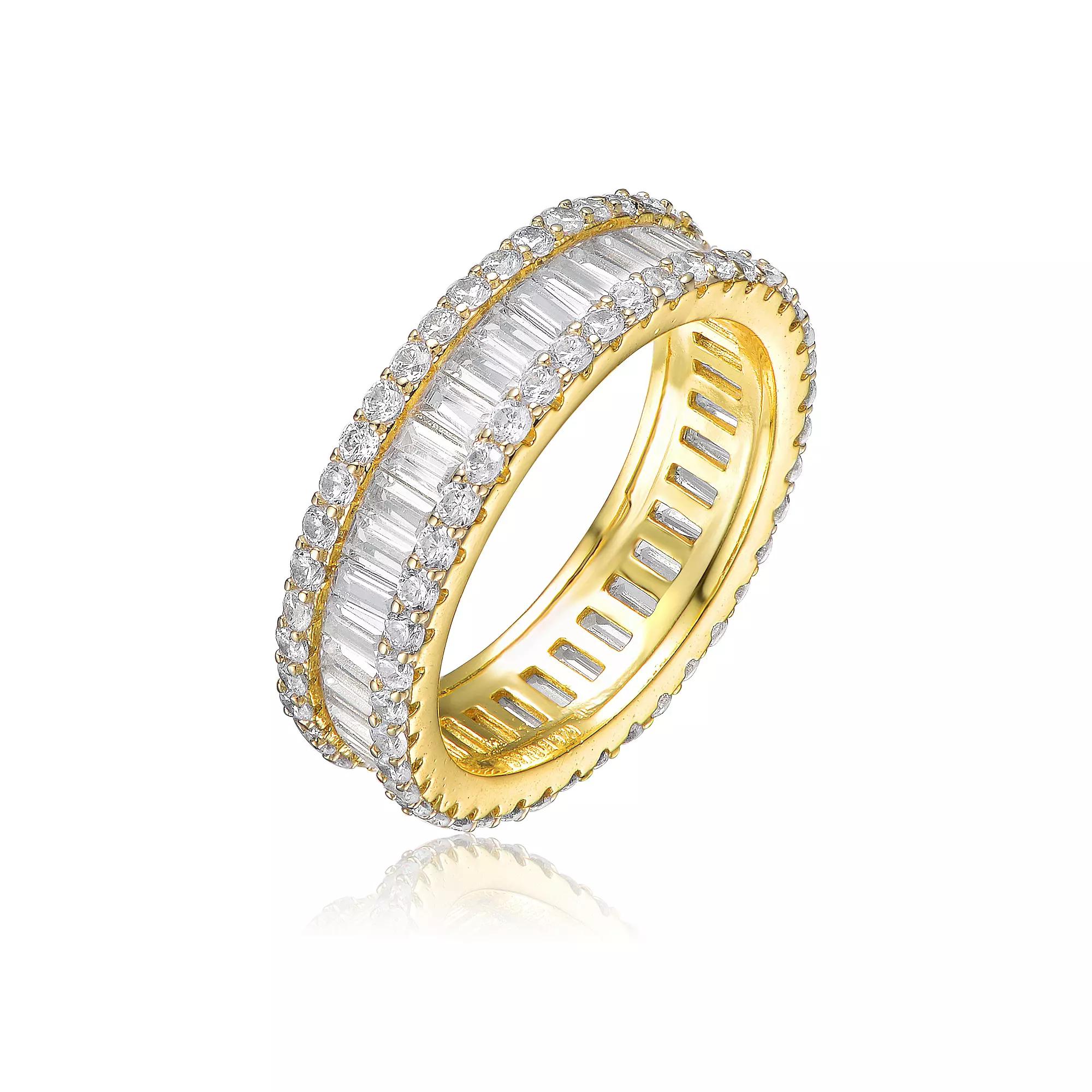 Gold Tone Baguette Cubic Zirconia Wide Band Ring, Womens Product Image