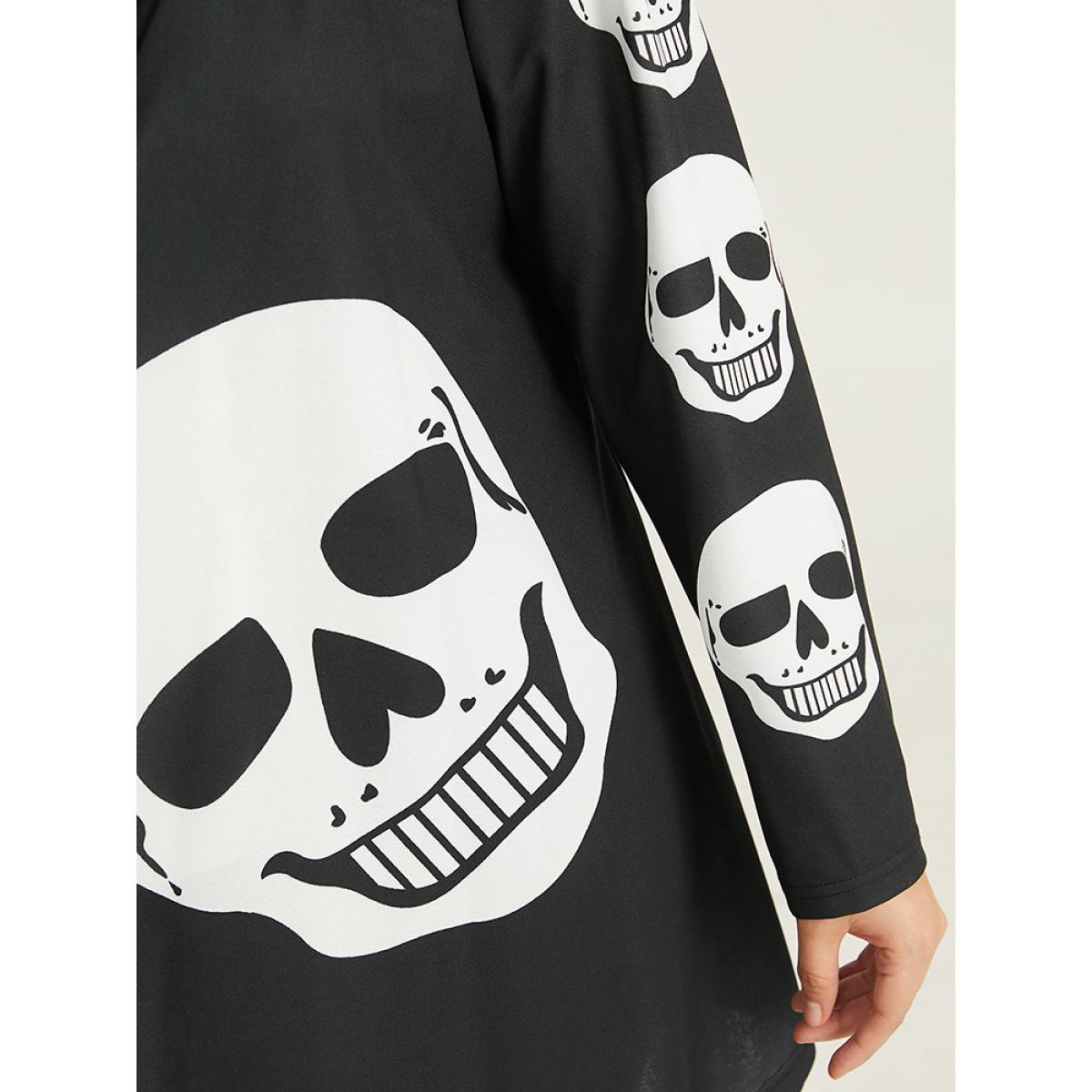 Plus Size Halloween Skull Print Asymmetrical Hem Drape Kimono Women Black Casual Drape Loose Dailywear Kimonos BloomChic 14-16/1X Product Image