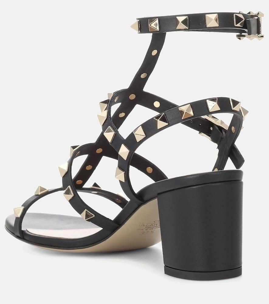 VALENTINO GARAVANI Valentino Rockstud Caged 90 Leather Ankle Strap Sandal In Black Product Image