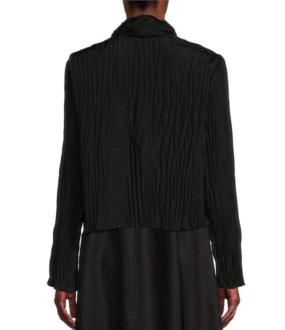 Eileen Fisher Crinkle Crushed Silk High Neck Long Sleeve Crop Length Jacket Product Image