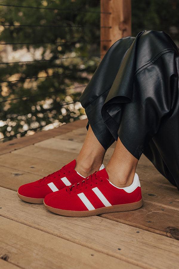 The Sutton Faux Suede Sneaker in Red Product Image