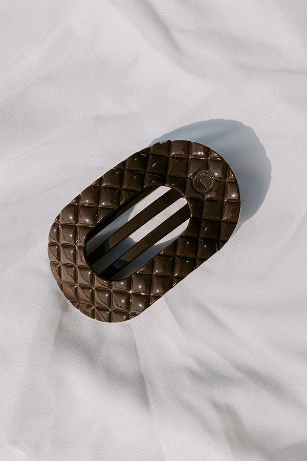 Quilted Large Round Hair Claw Clip in Dark Taupe Product Image