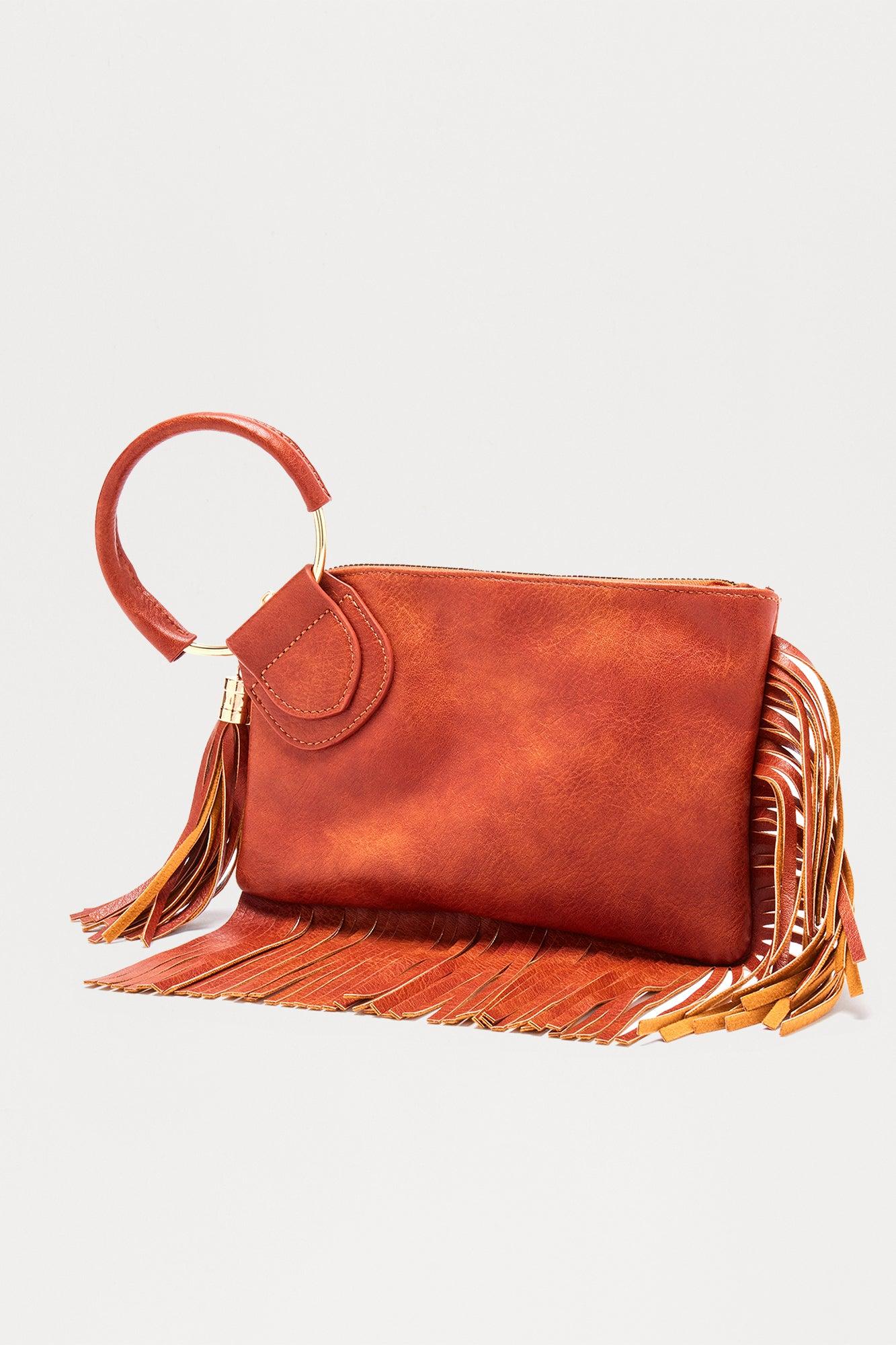 Something Extra Fringe Clutch - Cognac Female Product Image