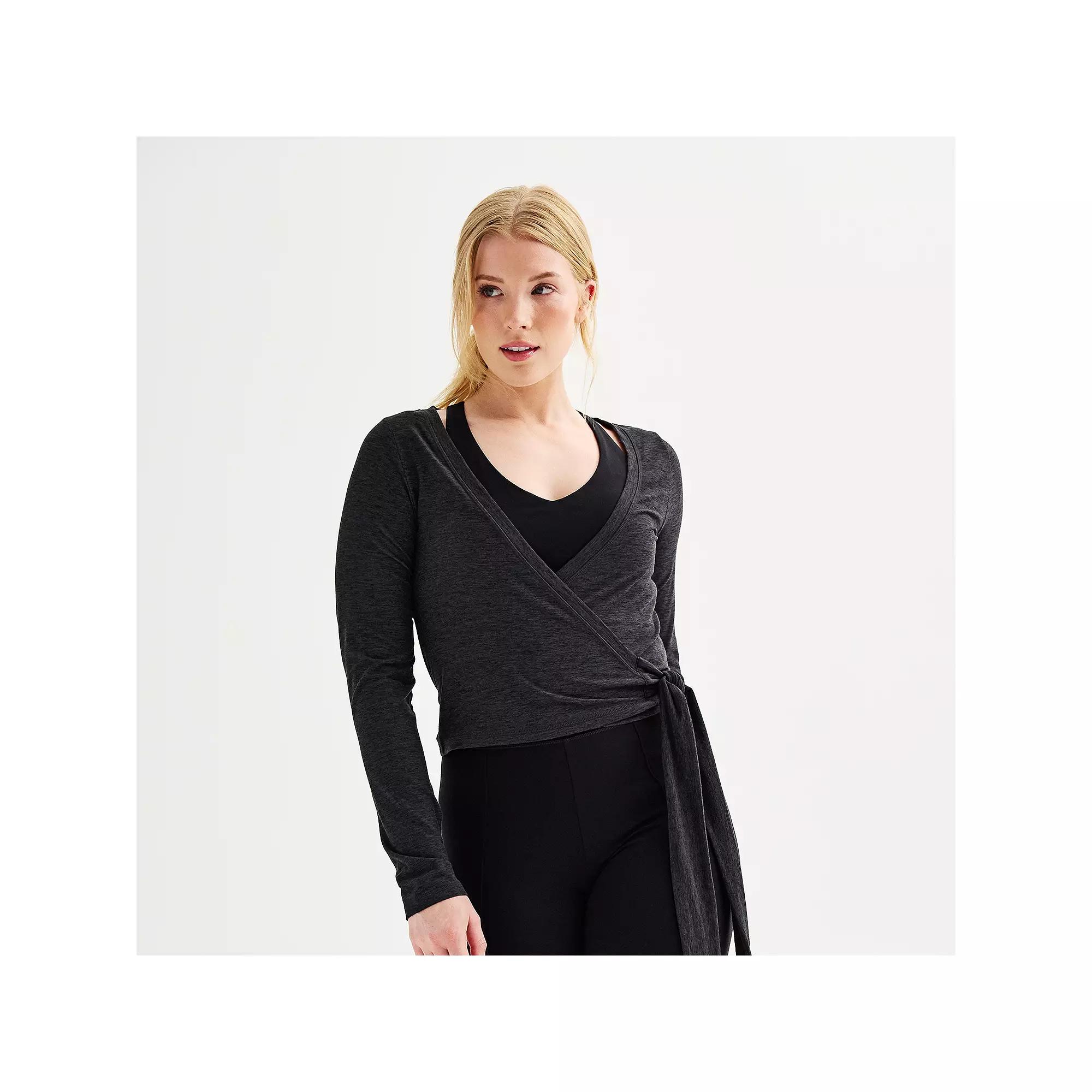 Women's FLX Wander Ballet Wrap Long Sleeve Top, Size: Small, Black Grey Coal Product Image