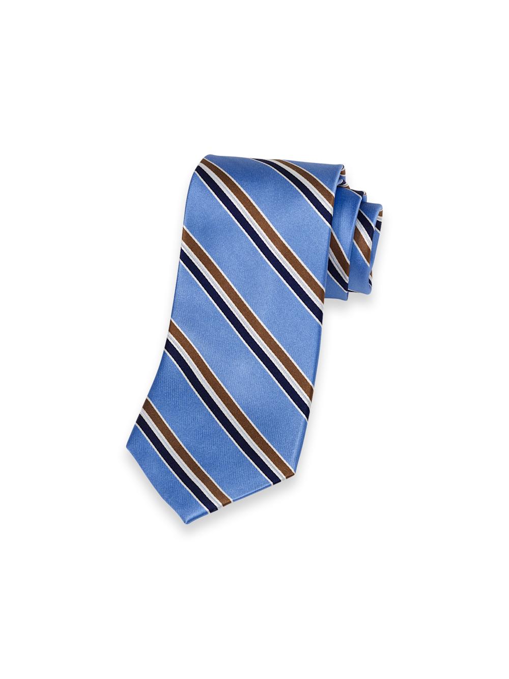 Stripe Woven Silk Tie - Blue/brown Product Image