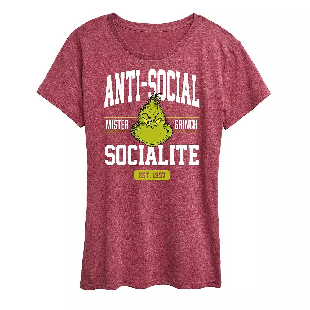 Women's Dr. Seuss The Grinch Anti Social Socialite Graphic Tee, Girl's,  Product Image