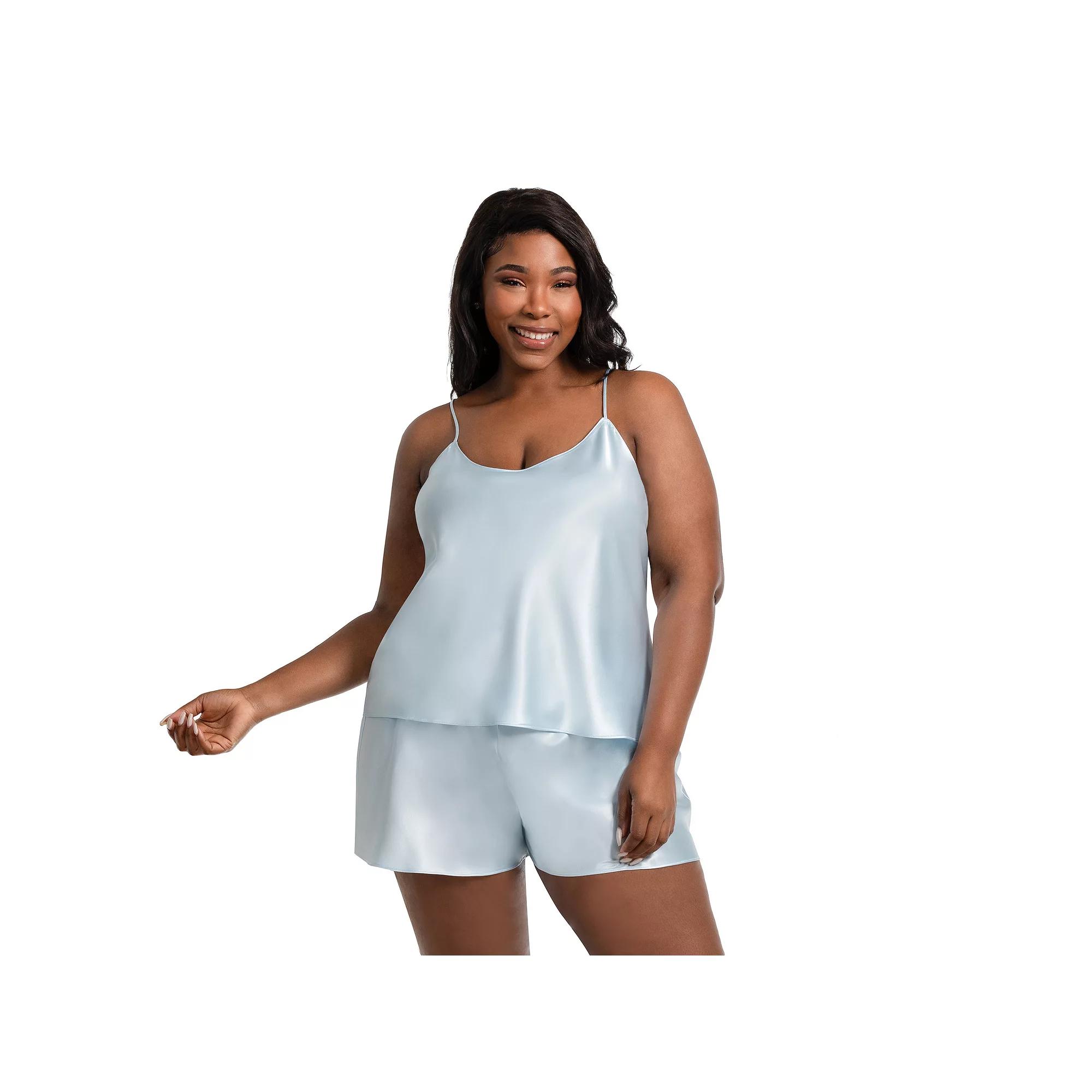 Plus Size Lilac+London Solid Satin Cami Pajama Top & Pajama Shorts Set, Women's, Size: 1XL, Ice Blue Product Image