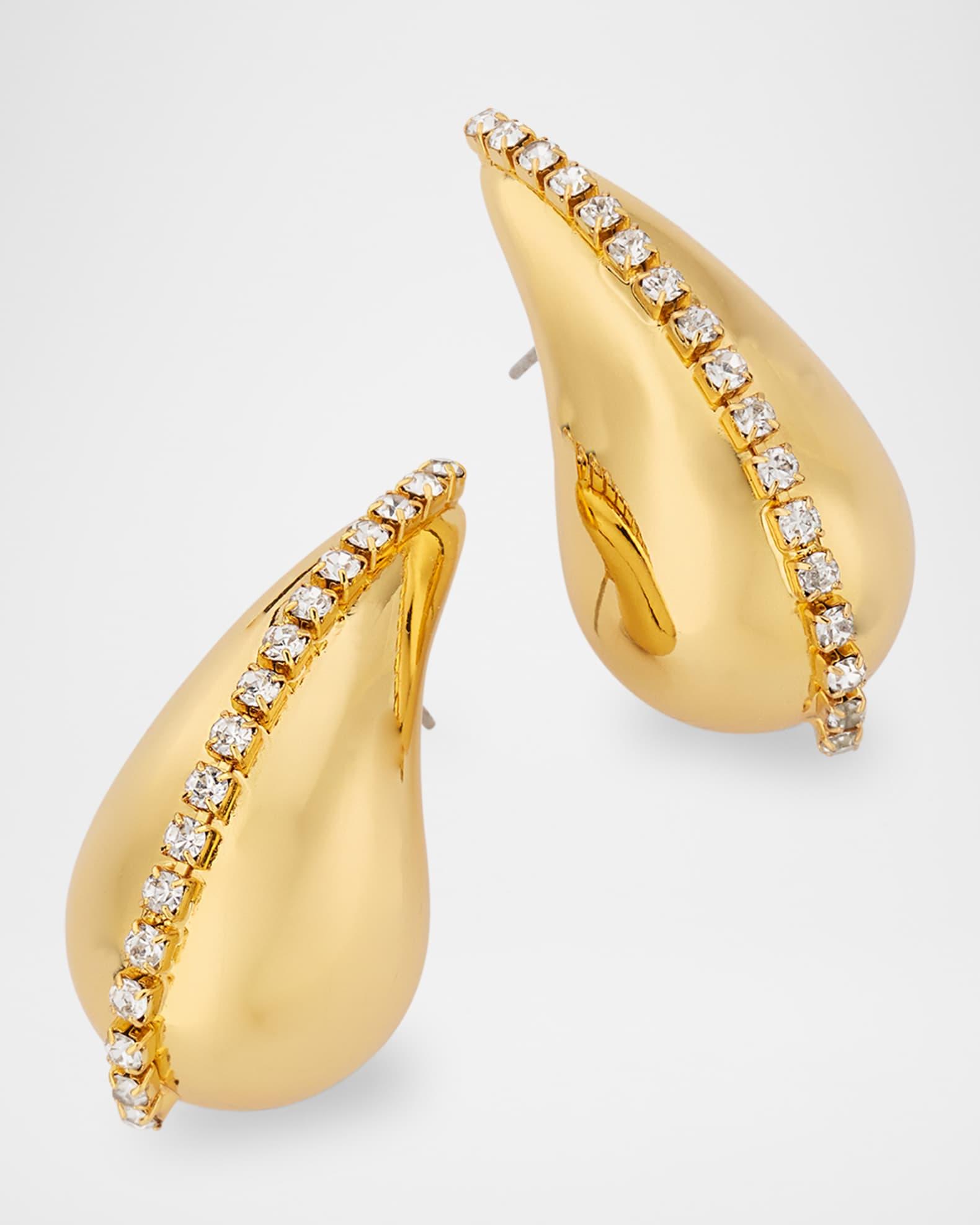 Rhinestone Golden Teardrop Earrings Product Image