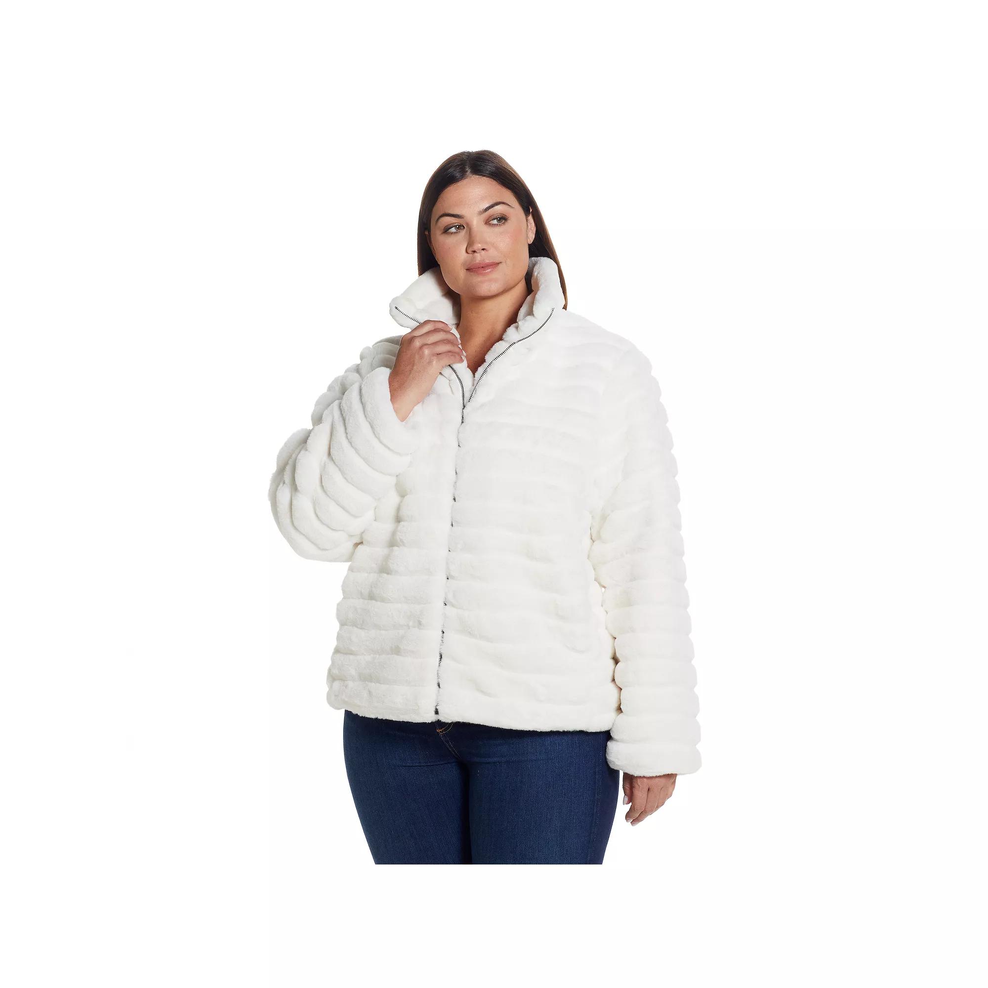 Plus Size Weathercast Grooved Faux Fur Jacket, Women's, Size: 2XL, Ivory Product Image
