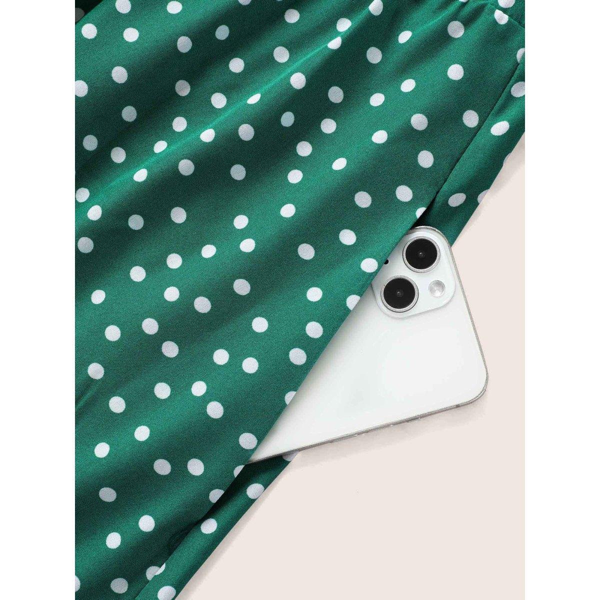 Plus Size Collared Polka Dot Dress Teal Women Elegant Belted Suit Collar Sleeveless Curvy BloomChic 12/L Product Image