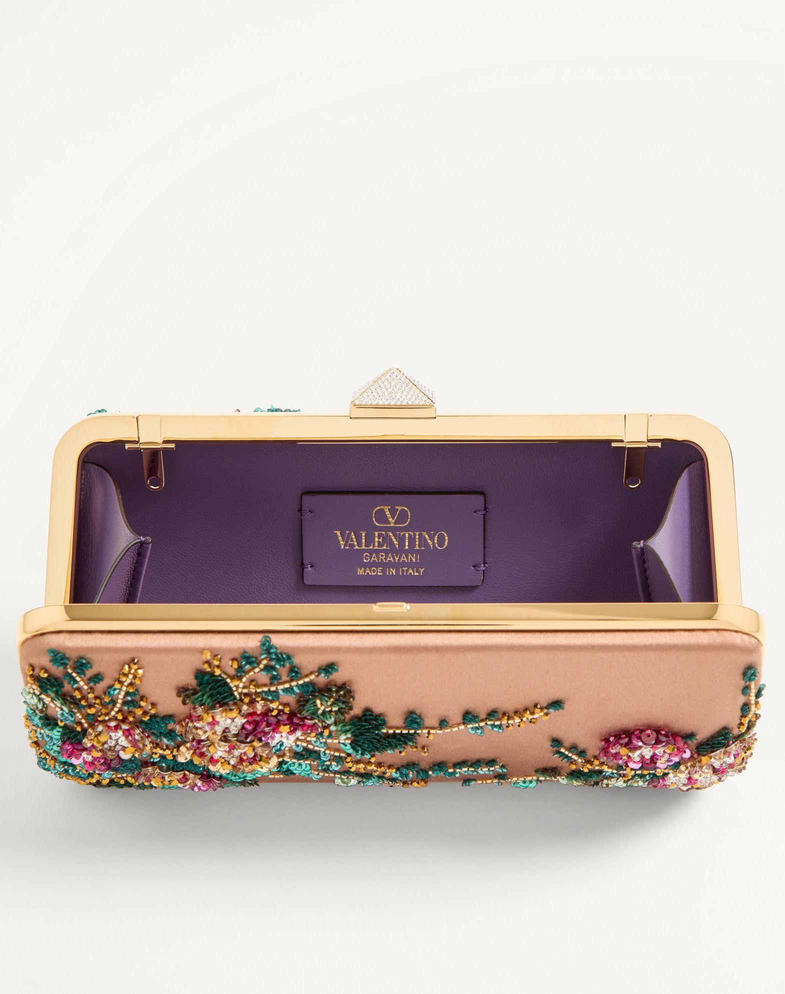 Carry Secrets Satin Minaudiere With Floral Embroidery Product Image