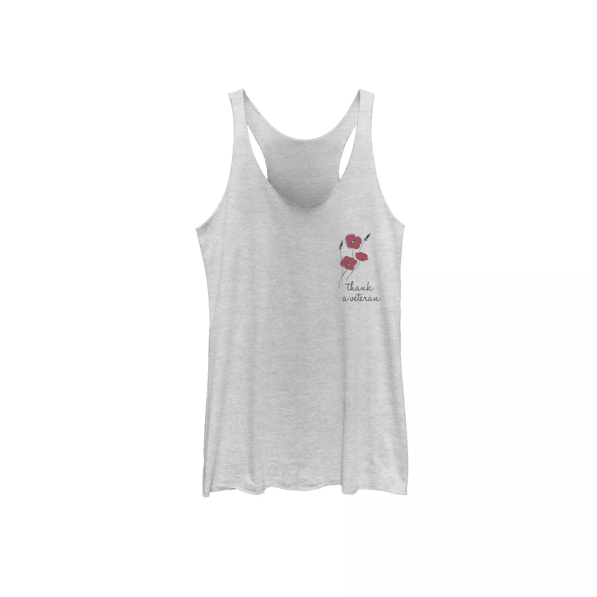Junior's Thank A Veteran Flower Text Tank Top, Girl's,  Product Image