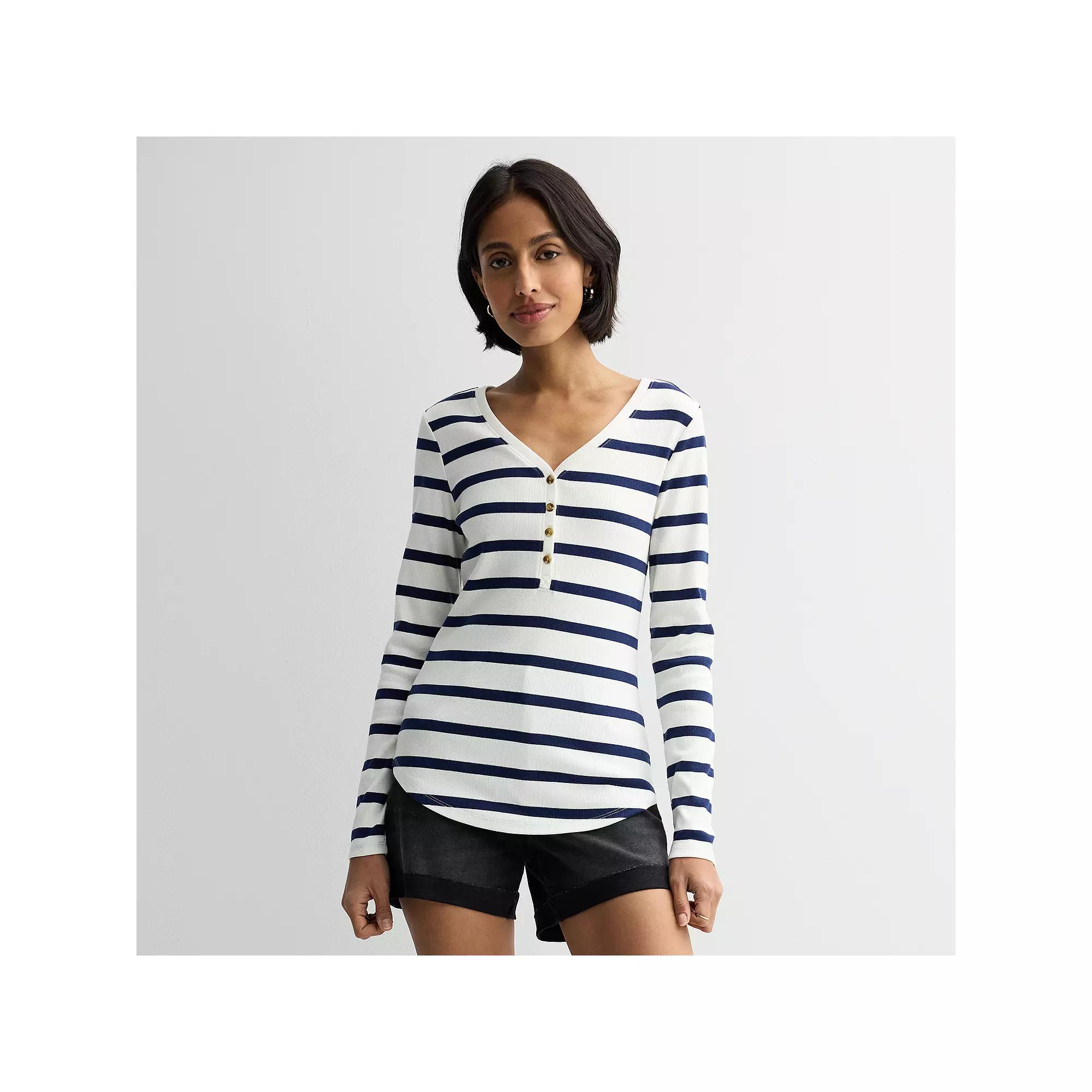 Women's Sonoma Goods For Life® Rib Long Sleeve Henley,  Product Image