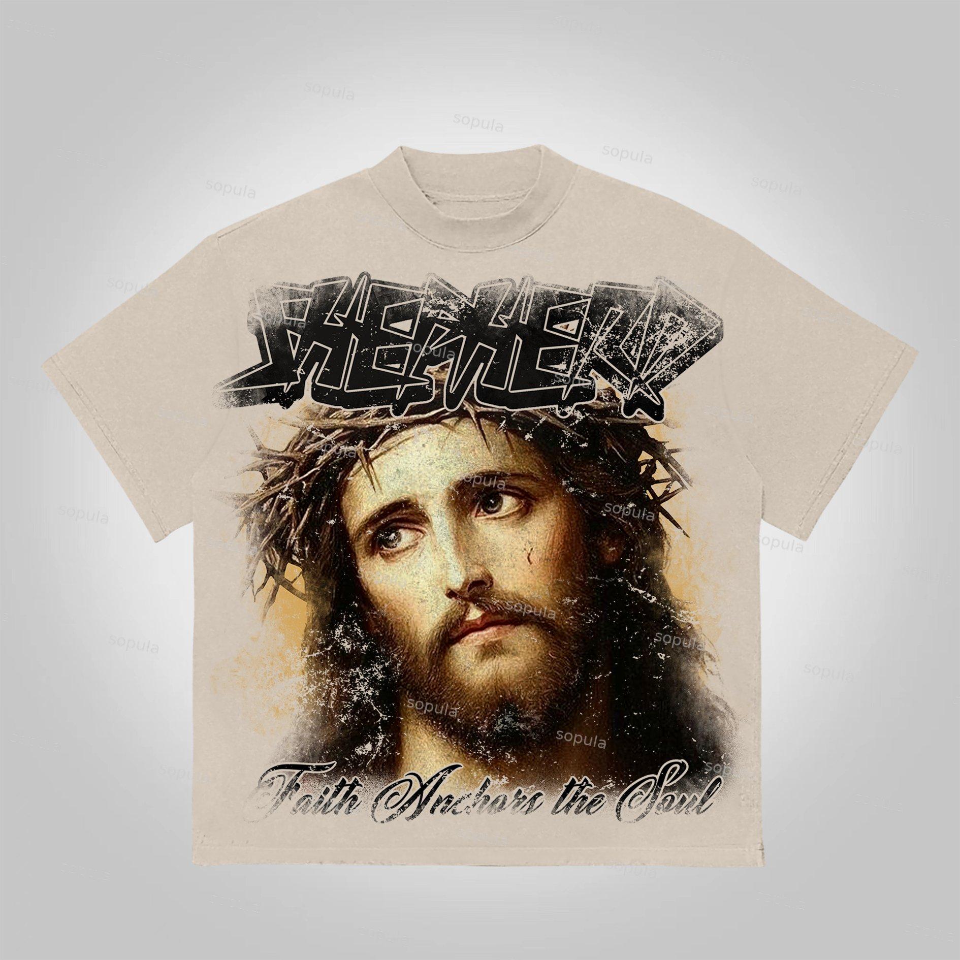 Sopula Jesus Vintage Graphics Cotton T-Shirt Product Image