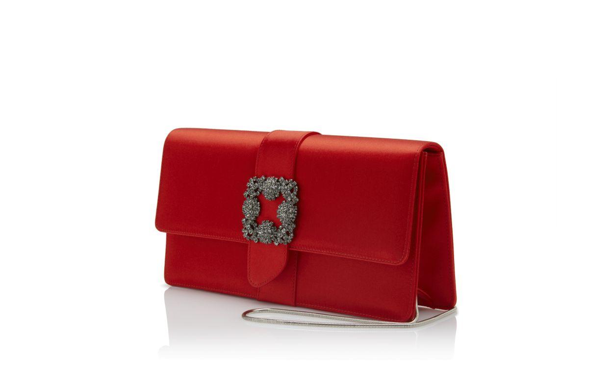 CAPRI Red Satin Jewel Buckle Clutch Product Image