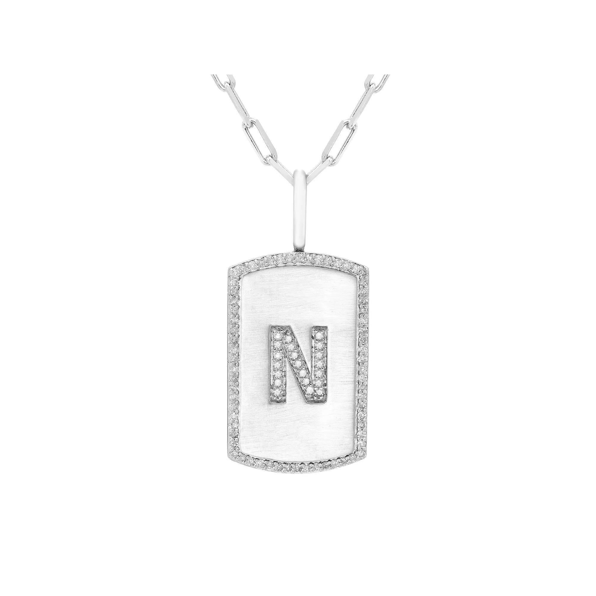 It's Personal Initial Sterling Silver & 1/4 Carat T.W. Diamond Dog Tag Necklace, Women's,  Product Image
