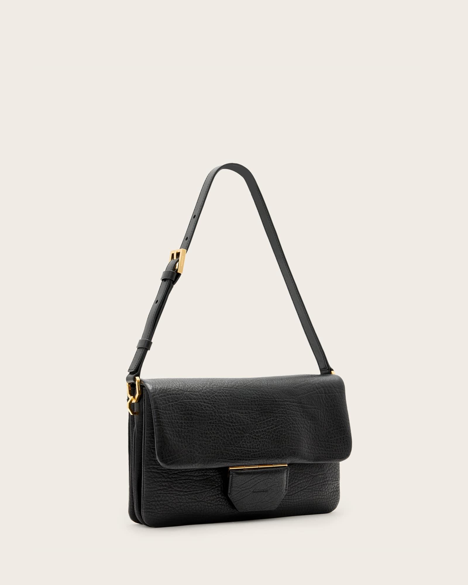 Ondine Grain Leather Shoulder Bag Black | ALLSAINTS US Product Image