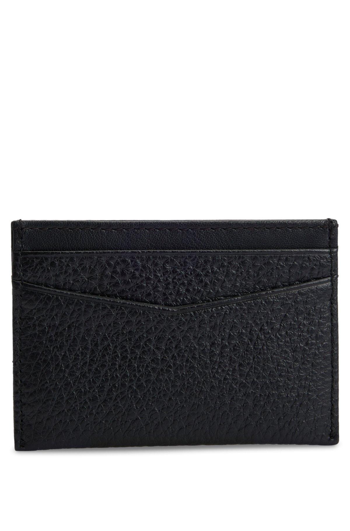 Card holder in grained leather with metallic logo lettering Product Image