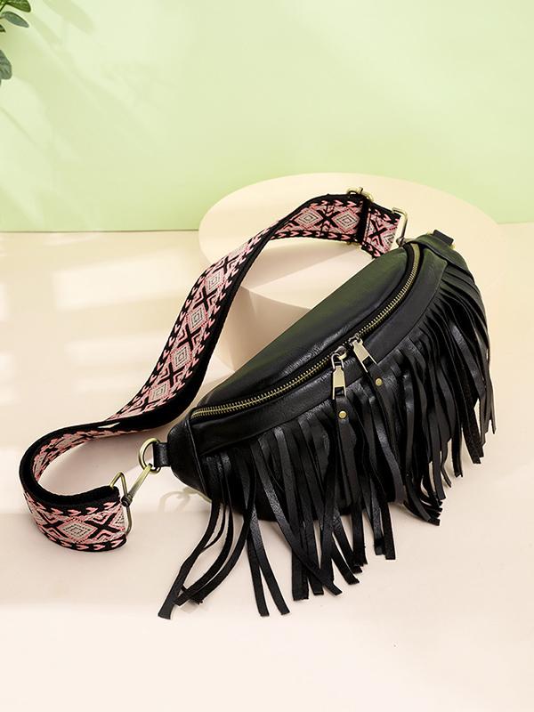 Geometric Tasseled Zipper Crossbody Bags Product Image
