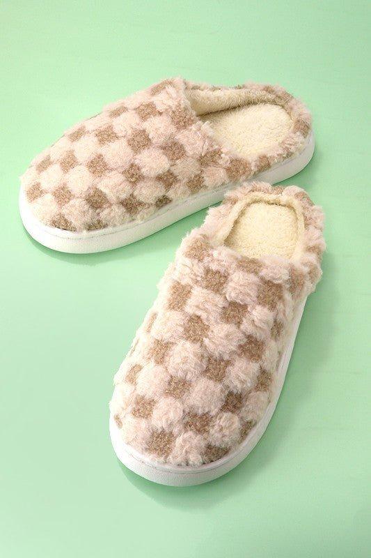Plush Checkered Slippers - 3 Colors Available* Product Image