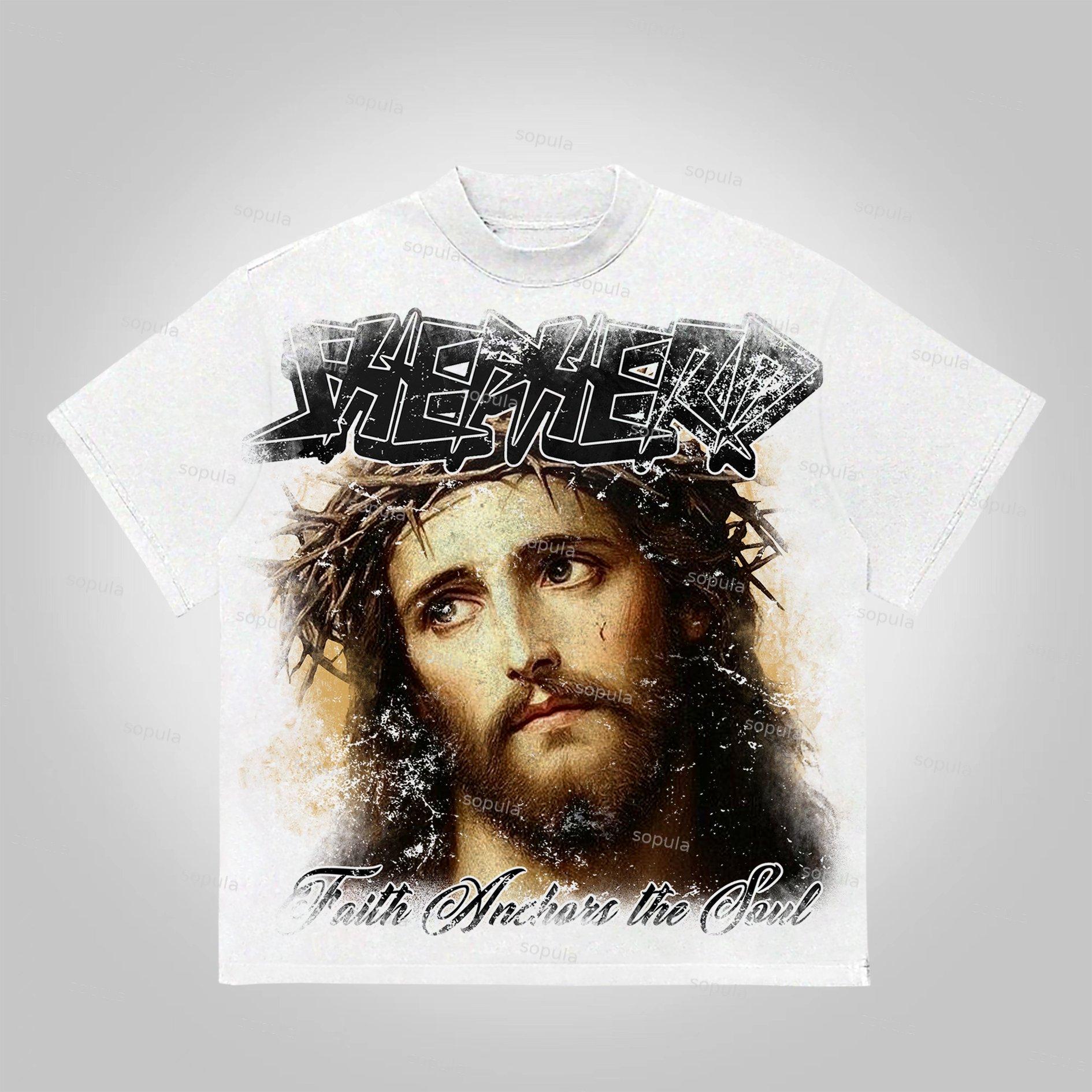 Sopula Jesus Vintage Graphics Cotton T-Shirt Product Image