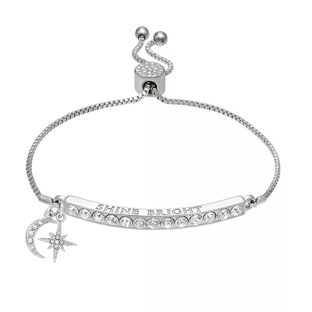 Brilliance Silver Plated "Shine Bright" Charm Bracelet, Women's, Size: 7", Silver Tone Clear Product Image