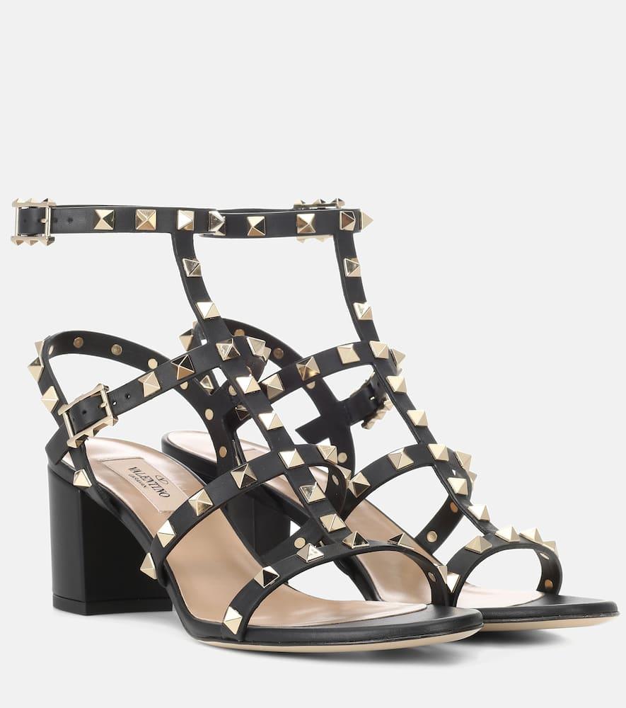 VALENTINO GARAVANI Valentino Rockstud Caged 90 Leather Ankle Strap Sandal In Black Product Image