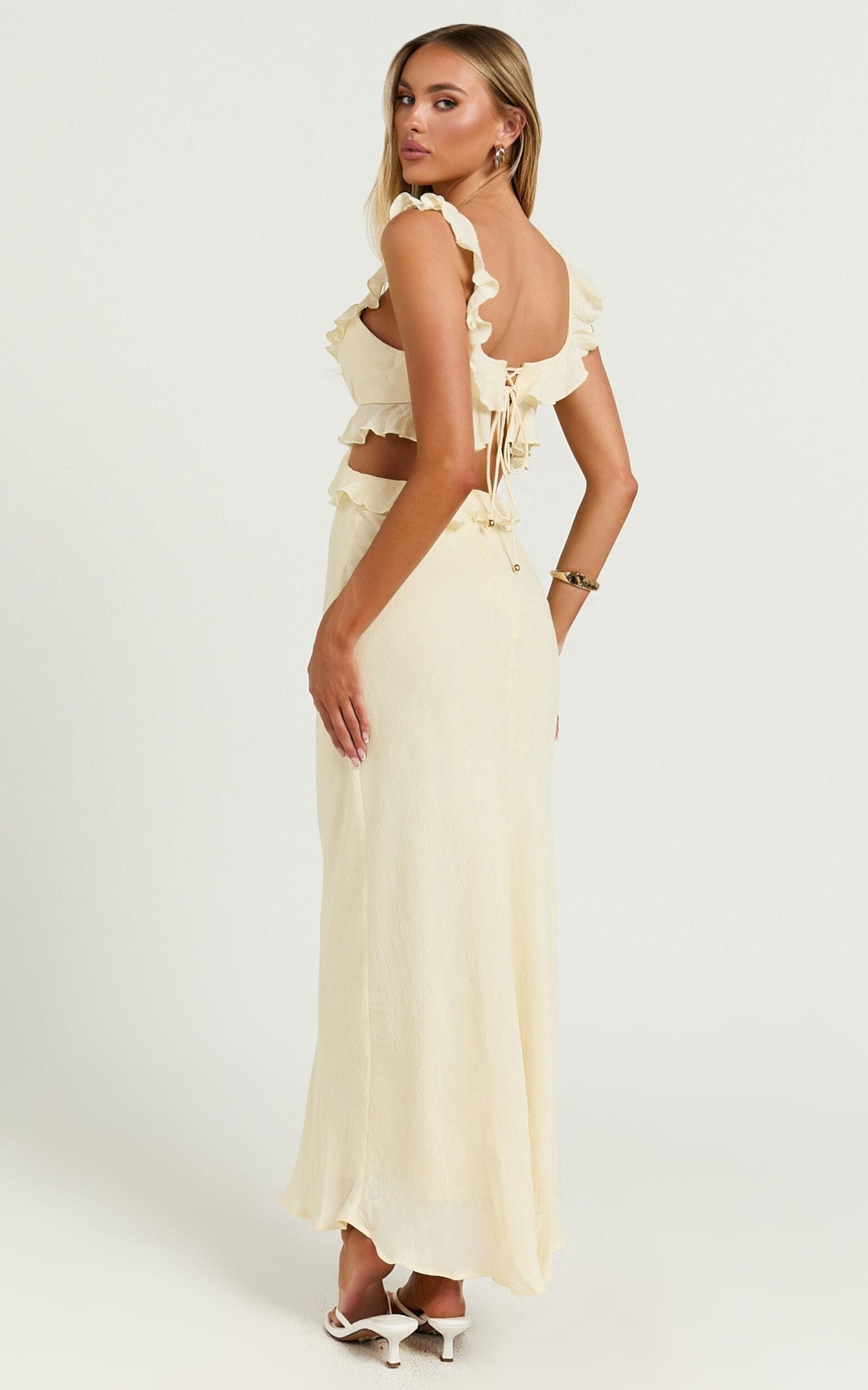 Dahlia Midi Dress - Ruffle Details Slip Dress in Lemon Product Image