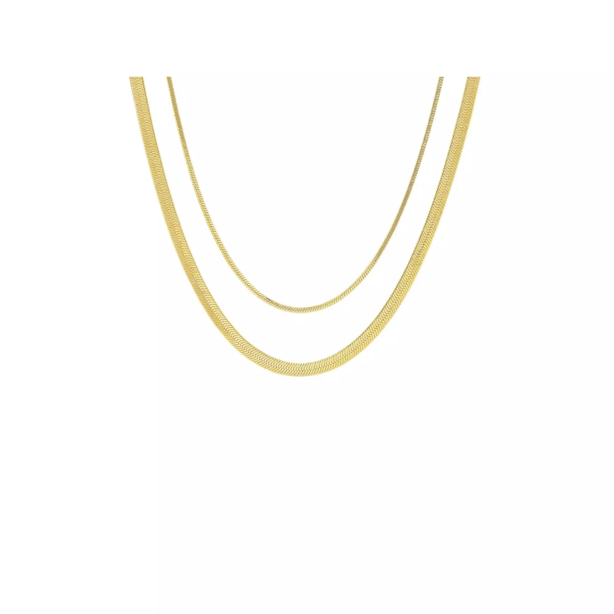 PRIMROSE Herringbone Chain & Square Snake Chain Necklace Set, Women's, Size: 18", Gold Tone Product Image