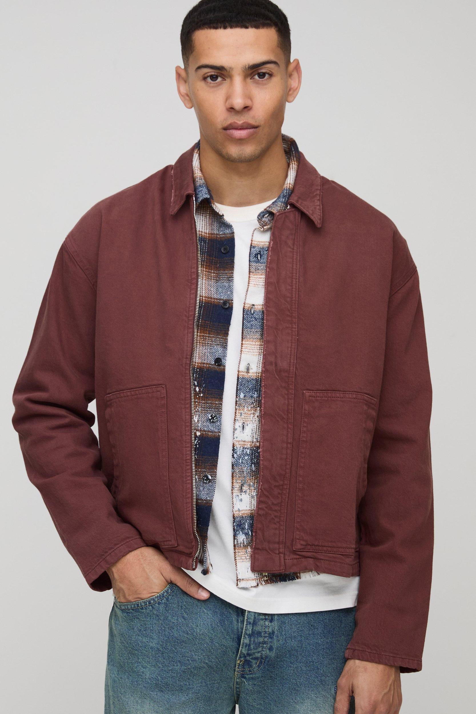 Oversized Boxy Distressed Twill Shirt Jacket | boohooMAN USA Product Image
