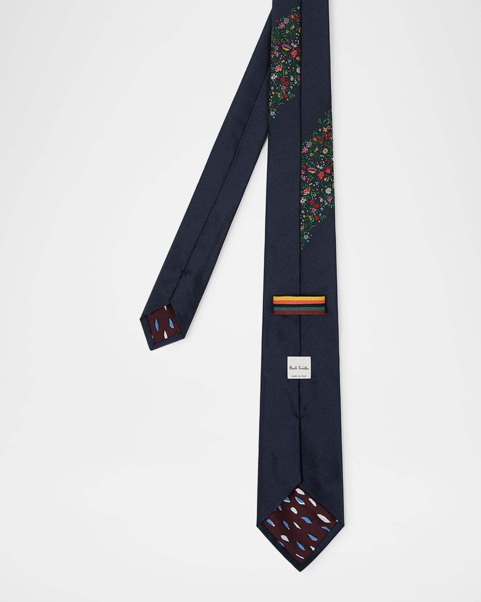 Men's Diagonal Floral Placement Silk Tie Product Image