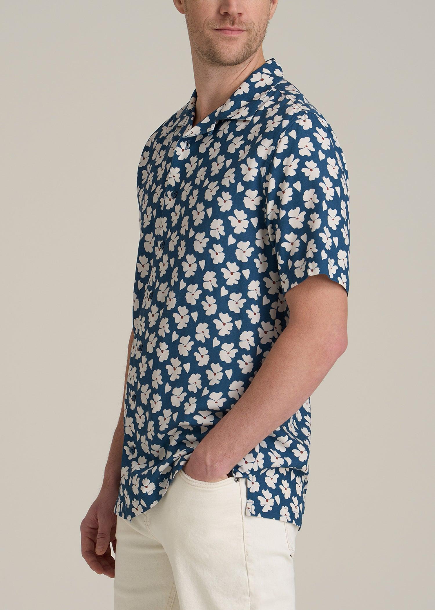 Short Sleeve Resort Shirt for Tall Men in Bright Blue Floral Male Product Image