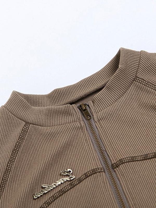 Splice Zip Up Irregular Hem Long Sleeve Knit Product Image