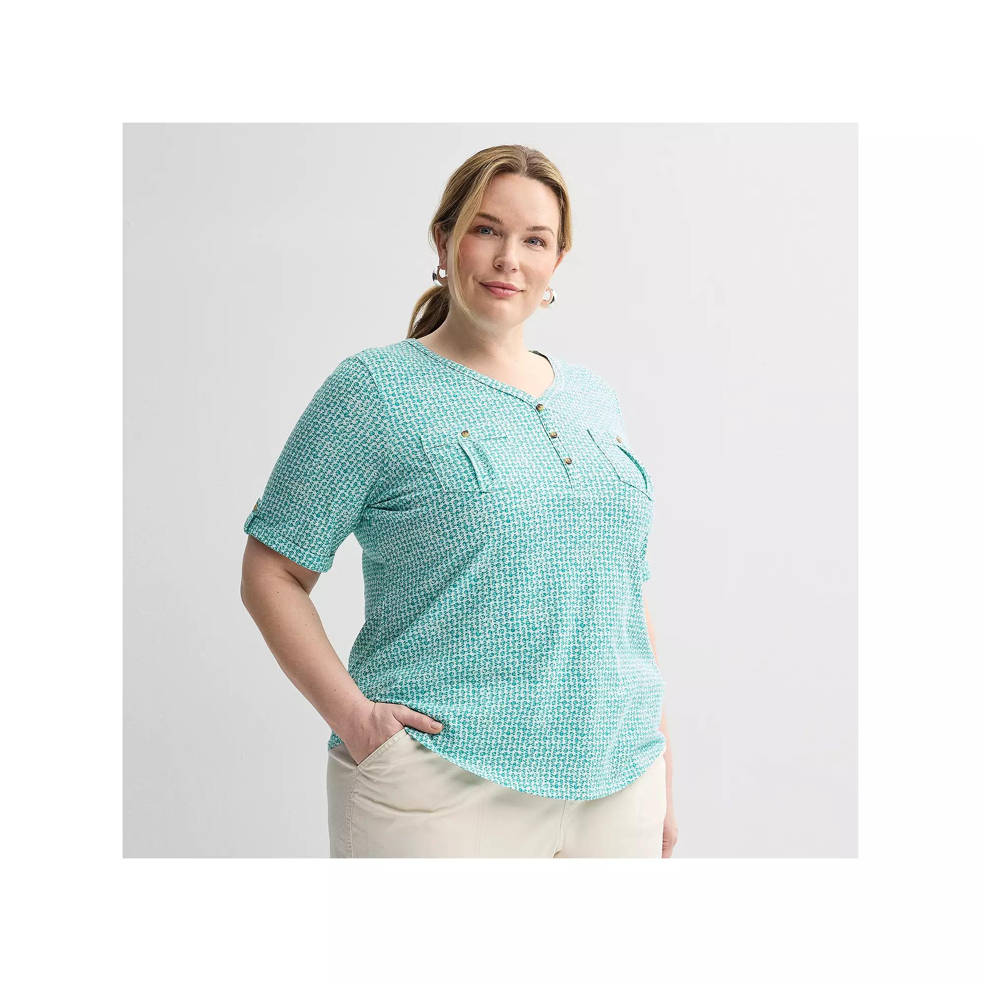Plus Croft & Barrow® Elbow Sleeve Utility Henley Top, Women's,  Product Image