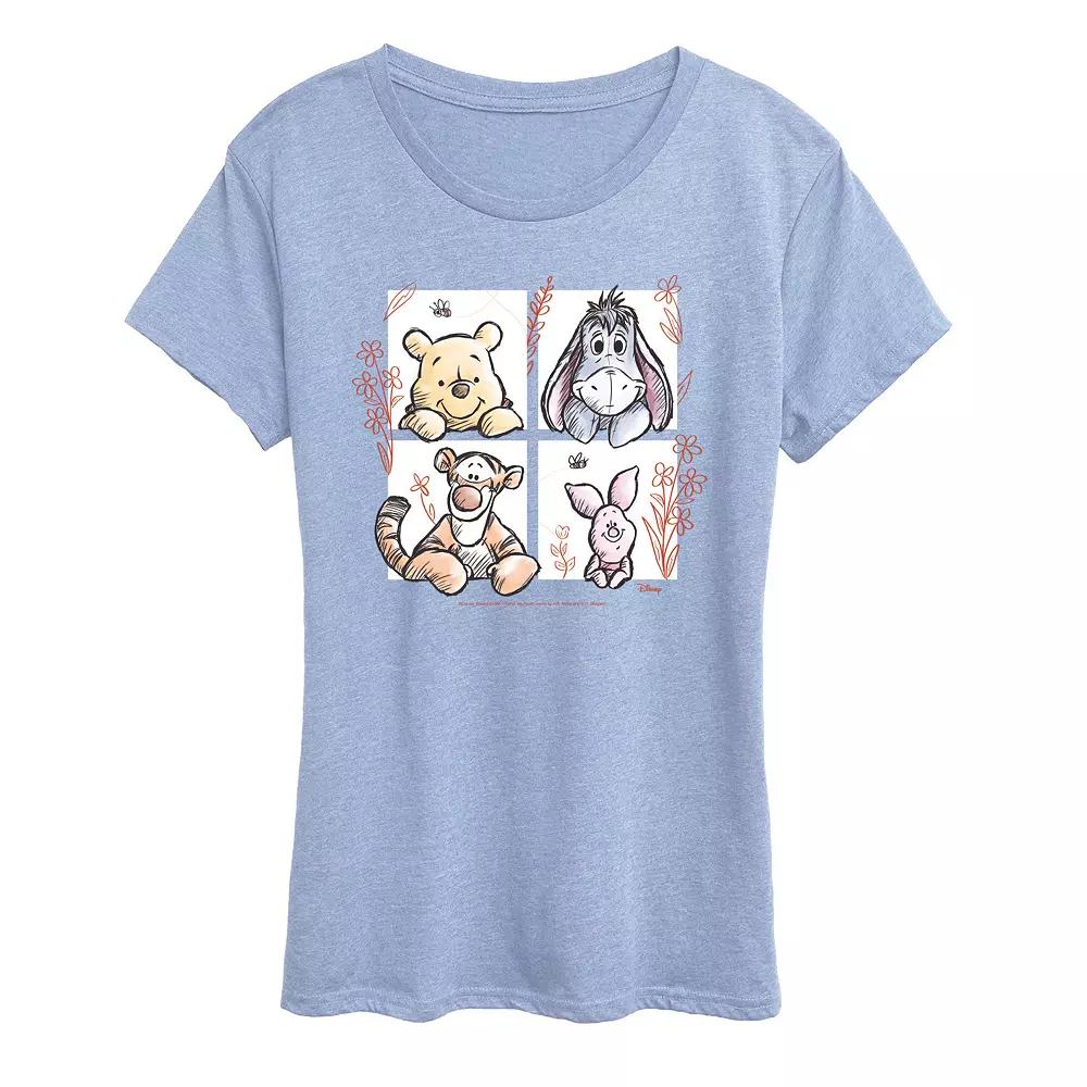 Disney's Winnie The Pooh Women's Floral Grid Graphic Tee,  Product Image