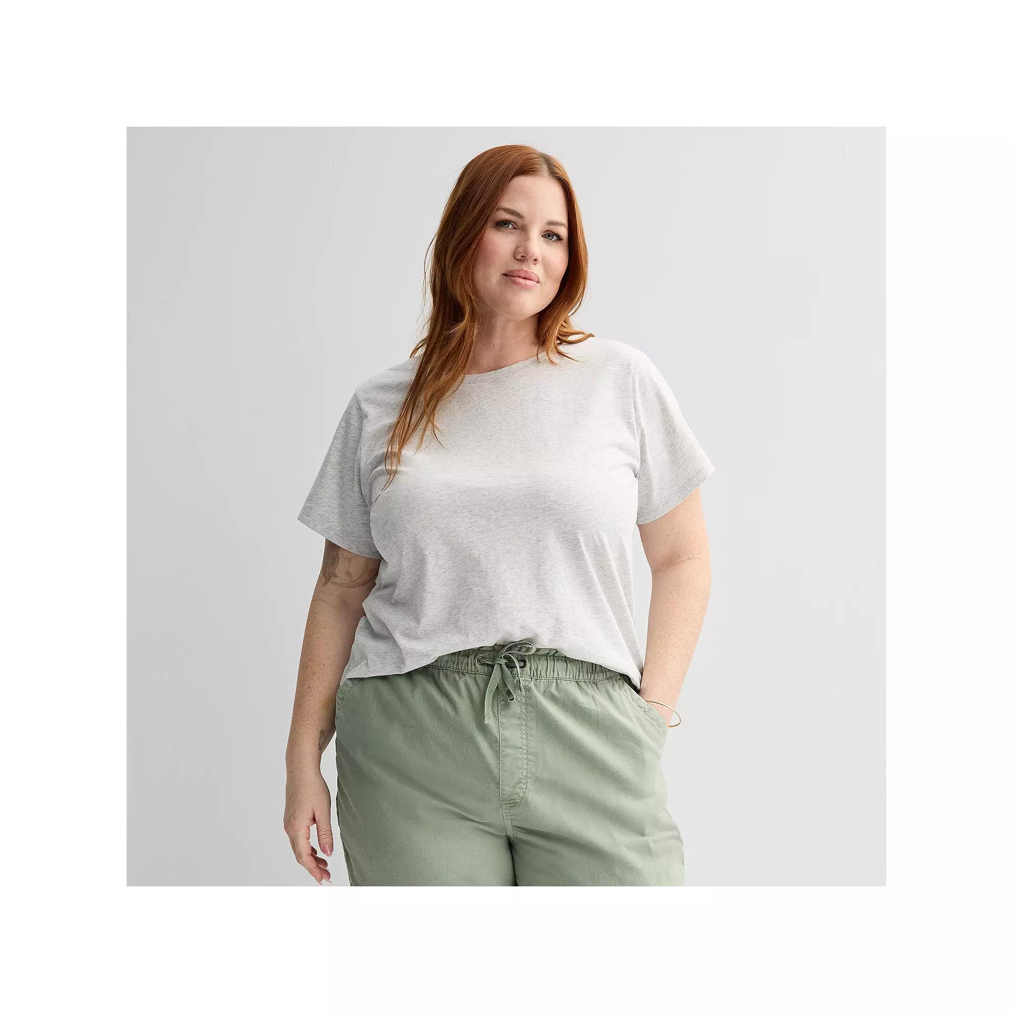 Plus Size Sonoma Goods For Life® Short-Sleeve Crew Tee, Women's, Size: 1XL, Light Grey Grey Product Image