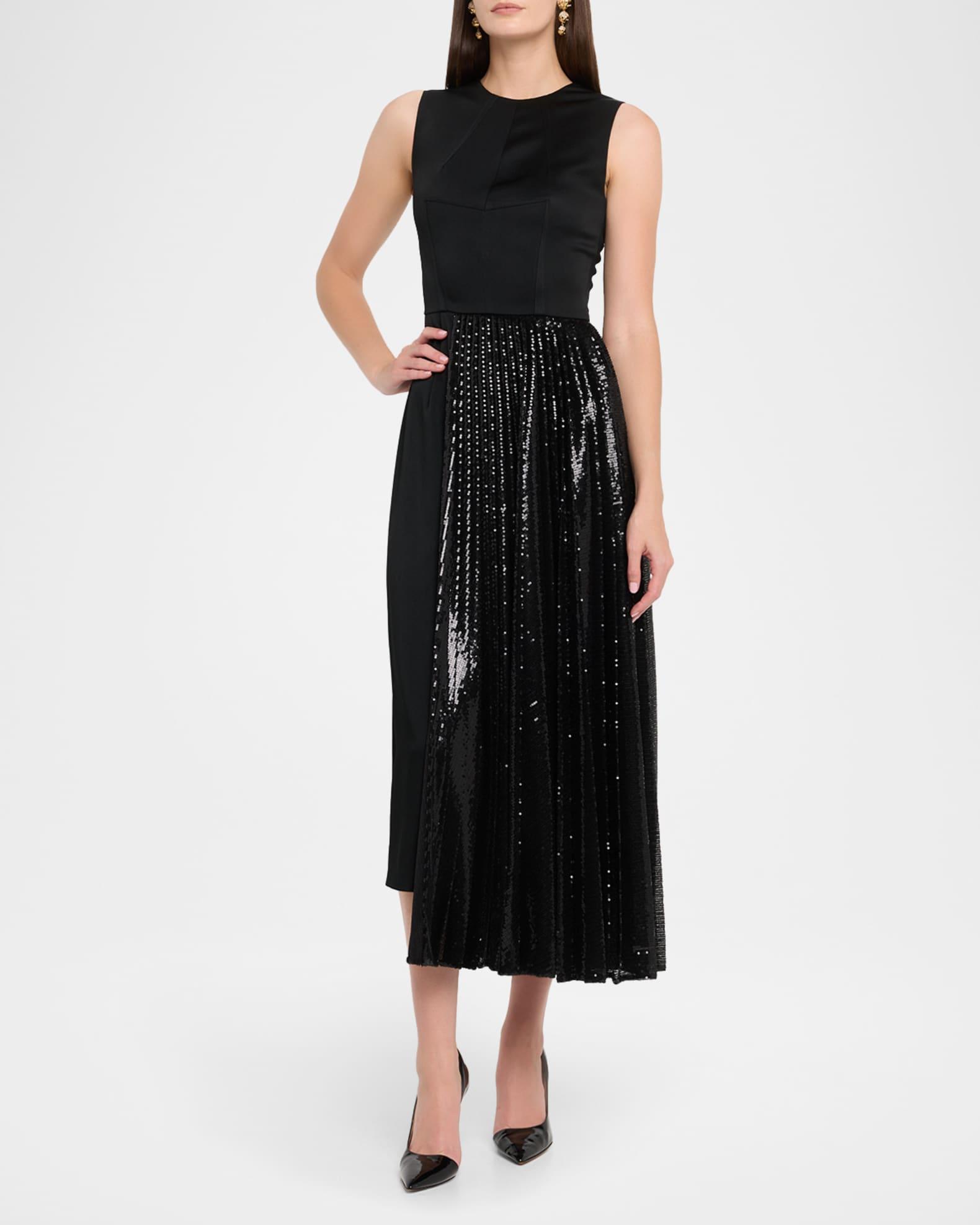 Pleated Sequin Overlay Sleeveless Midi Dress Product Image