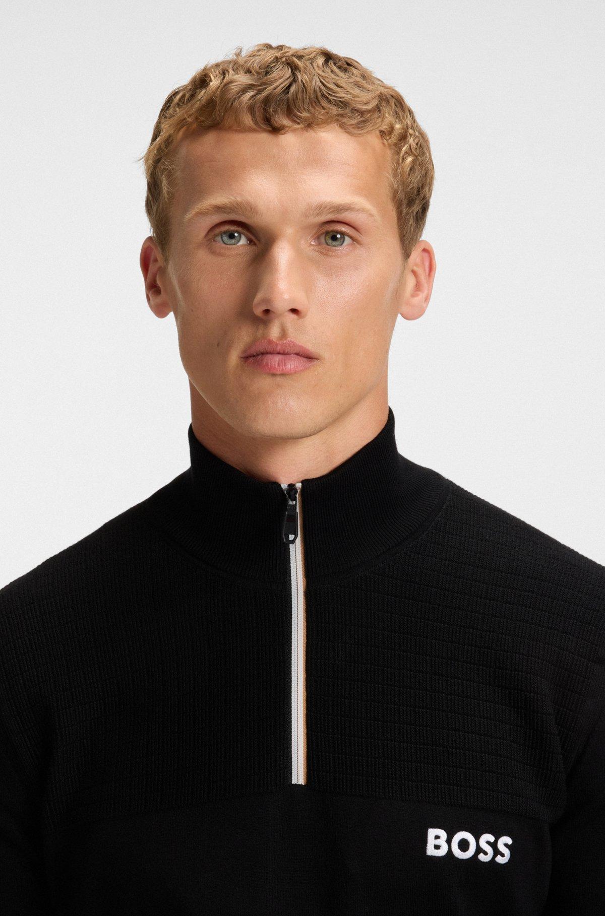 Water-repellent cotton sweater with zip neck Product Image