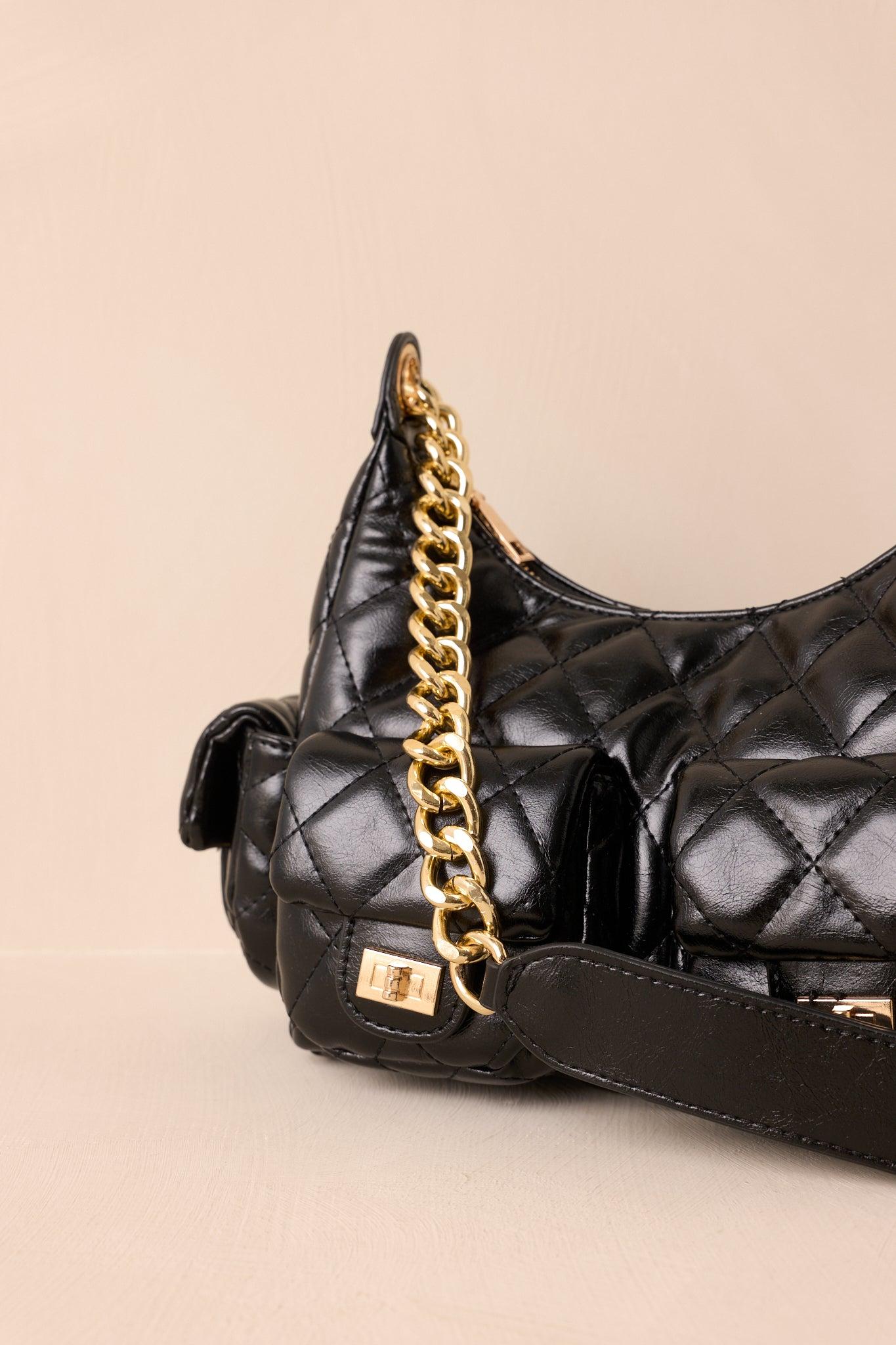 Little Something Extra Black Faux Leather Quilted Handbag Product Image