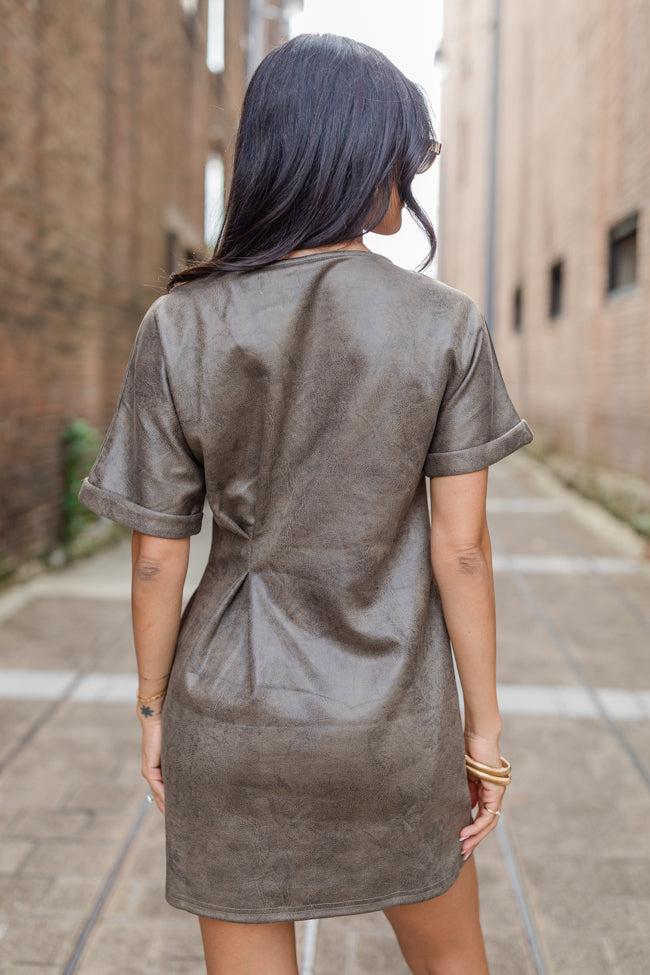 You Deserve It Mushroom Faux Leather Cinched Mini Dress FINAL SALE Product Image