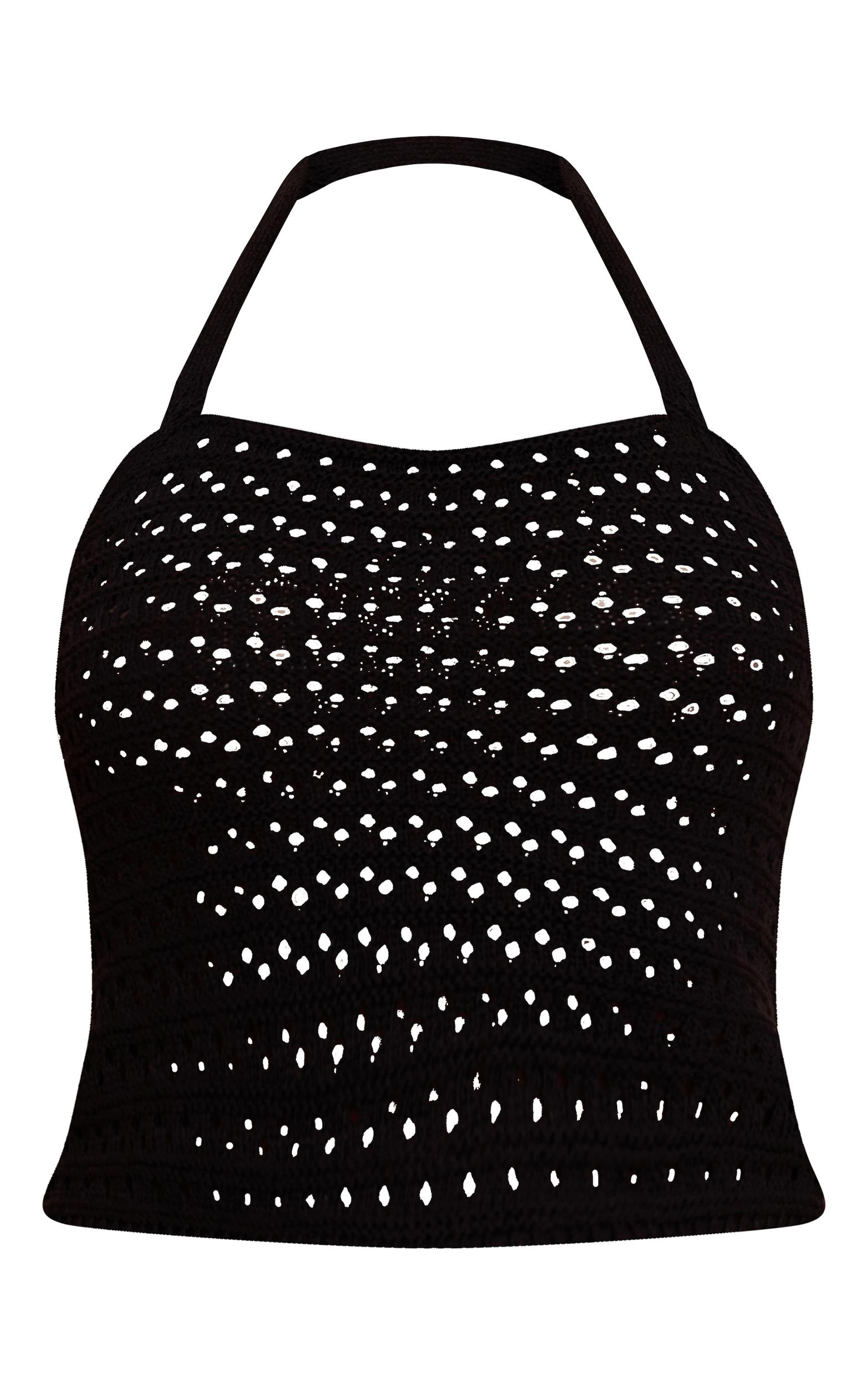 Black Crochet Trim Detail Halter Top Product Image