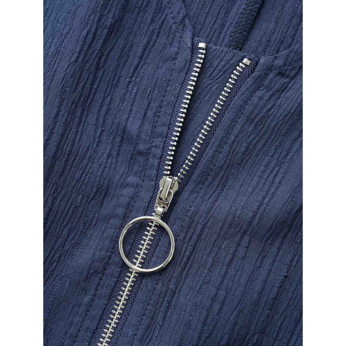 Plus Size Textured Half Zip Dolman Sleeve Dress Indigo Women At the Office Texture V-neck Short sleeve Curvy BloomChic 18-20/2X Product Image