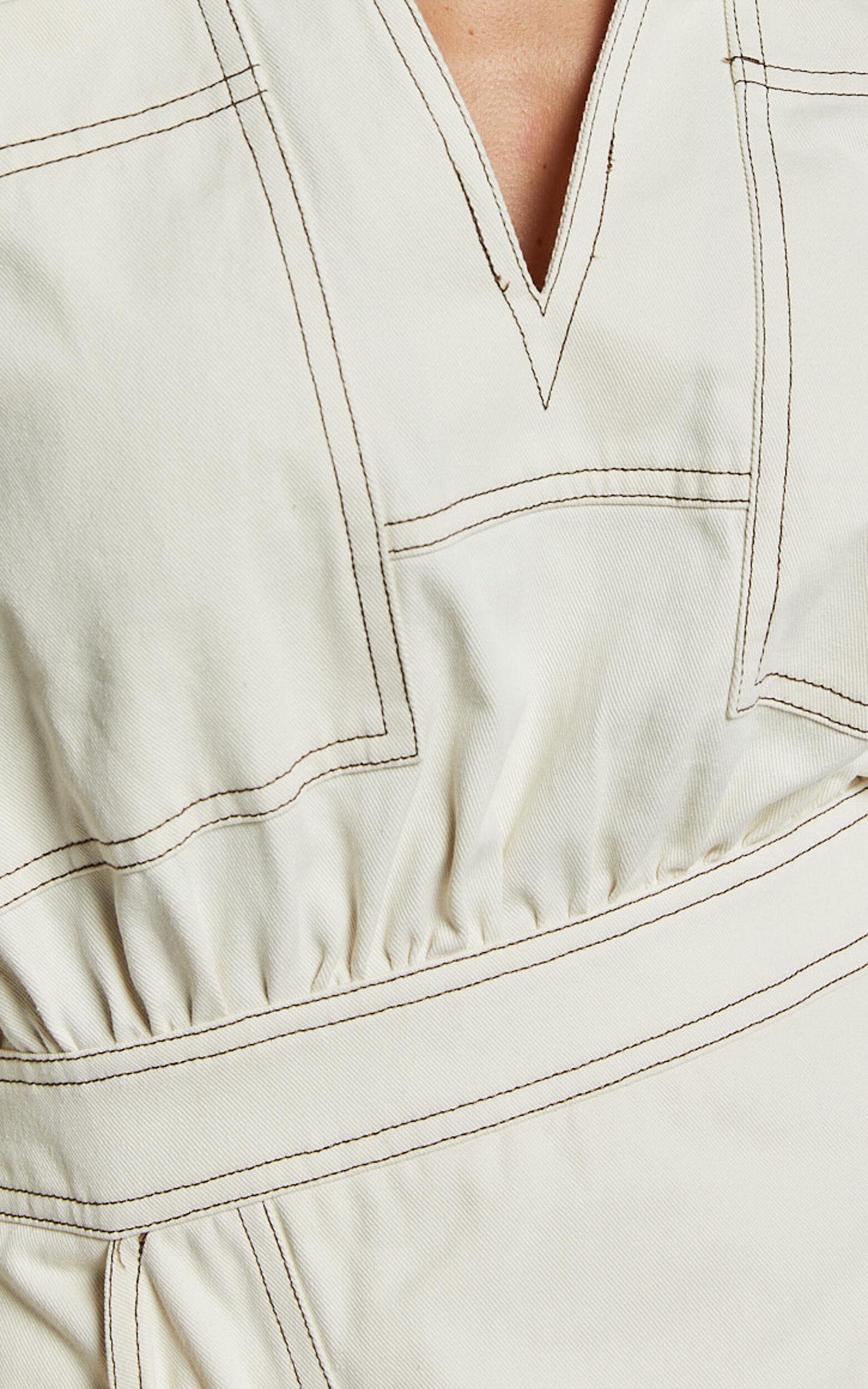 Lilianna Mini Dress - V Neck Long Sleeve Wrap Dress in Cream Product Image