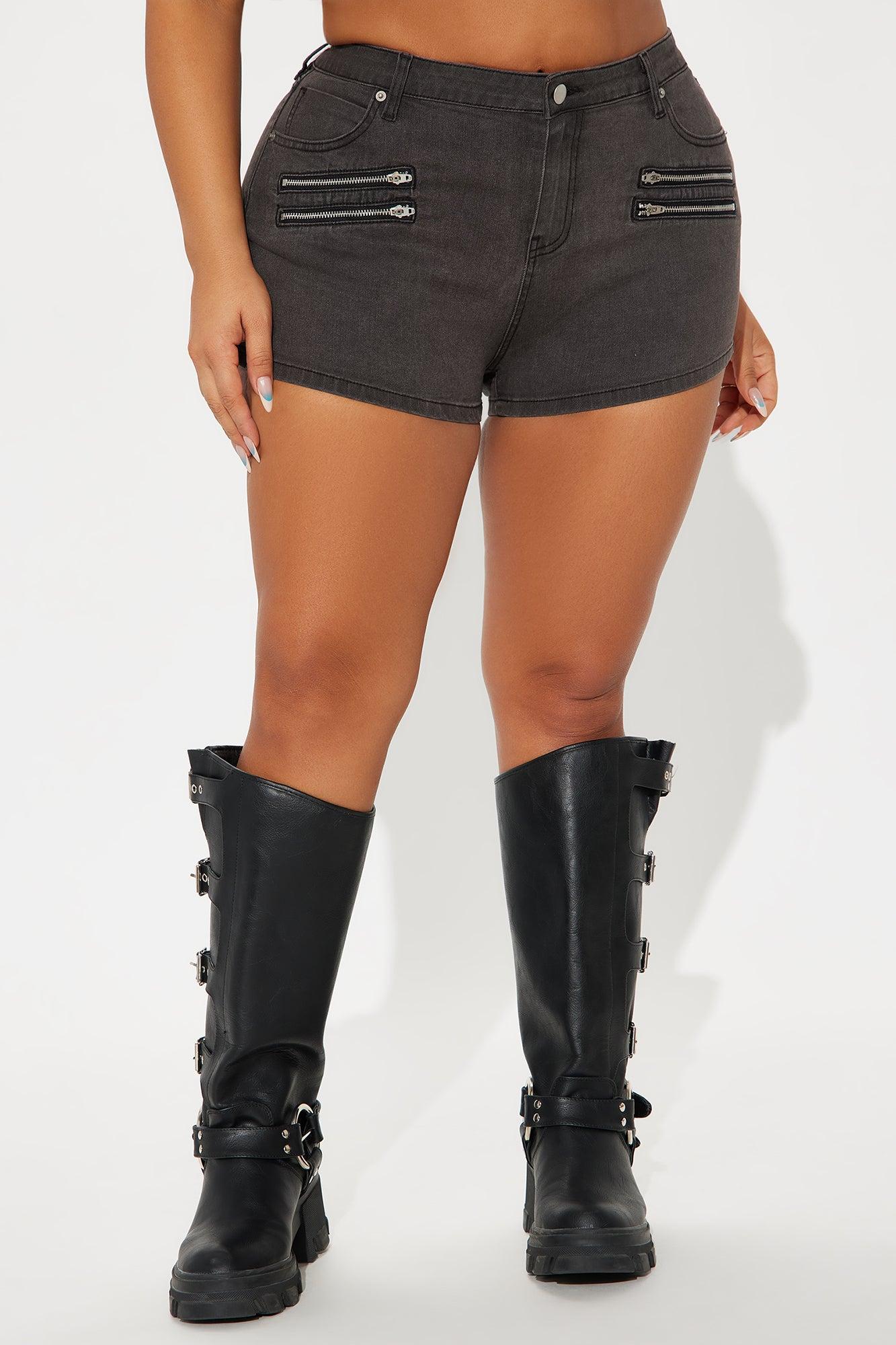 High Speed Moto Stretch Denim Shorts - Black Wash Product Image