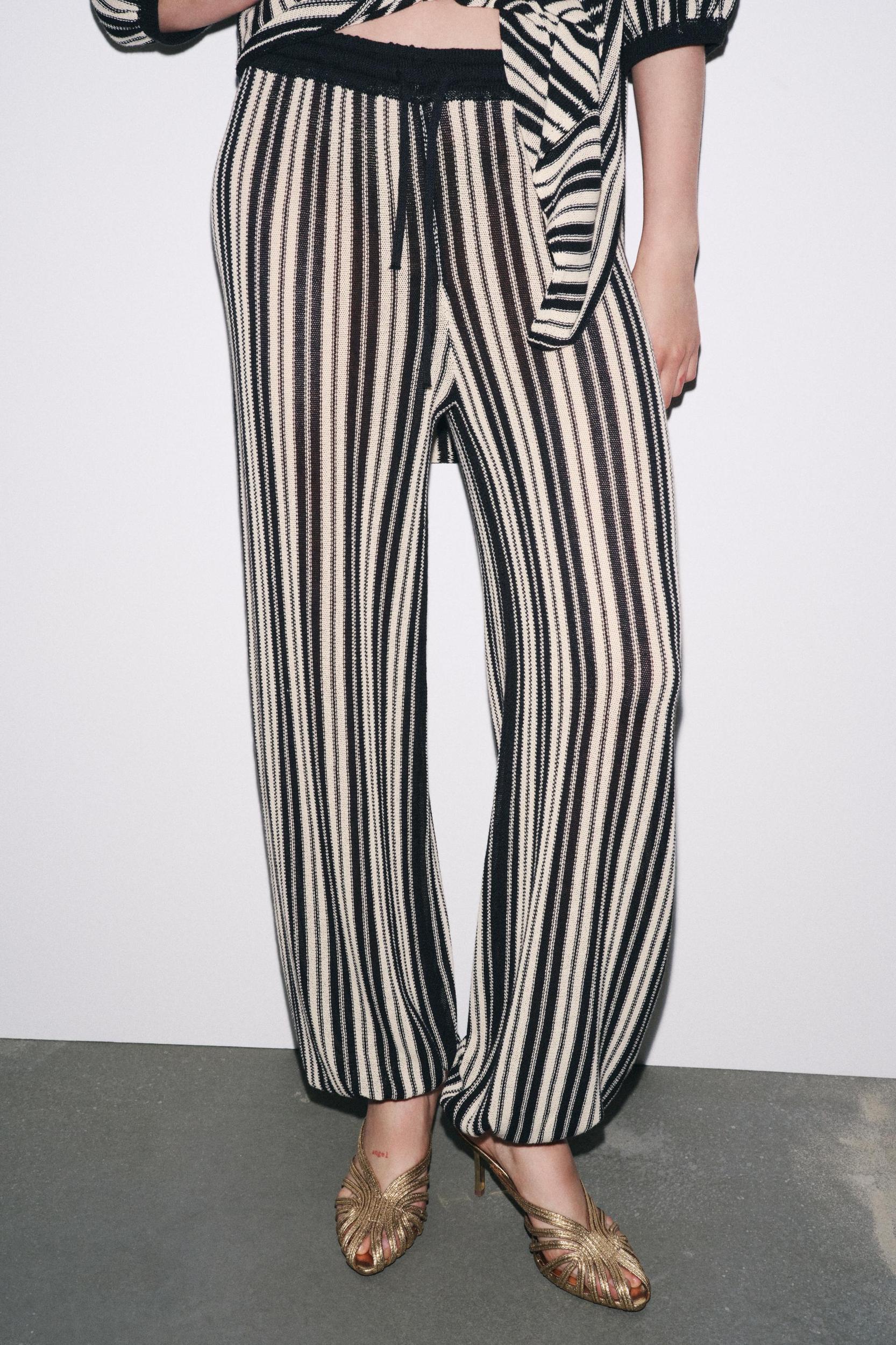 STRIPED LINEN CUFFED HEM PANTS Product Image